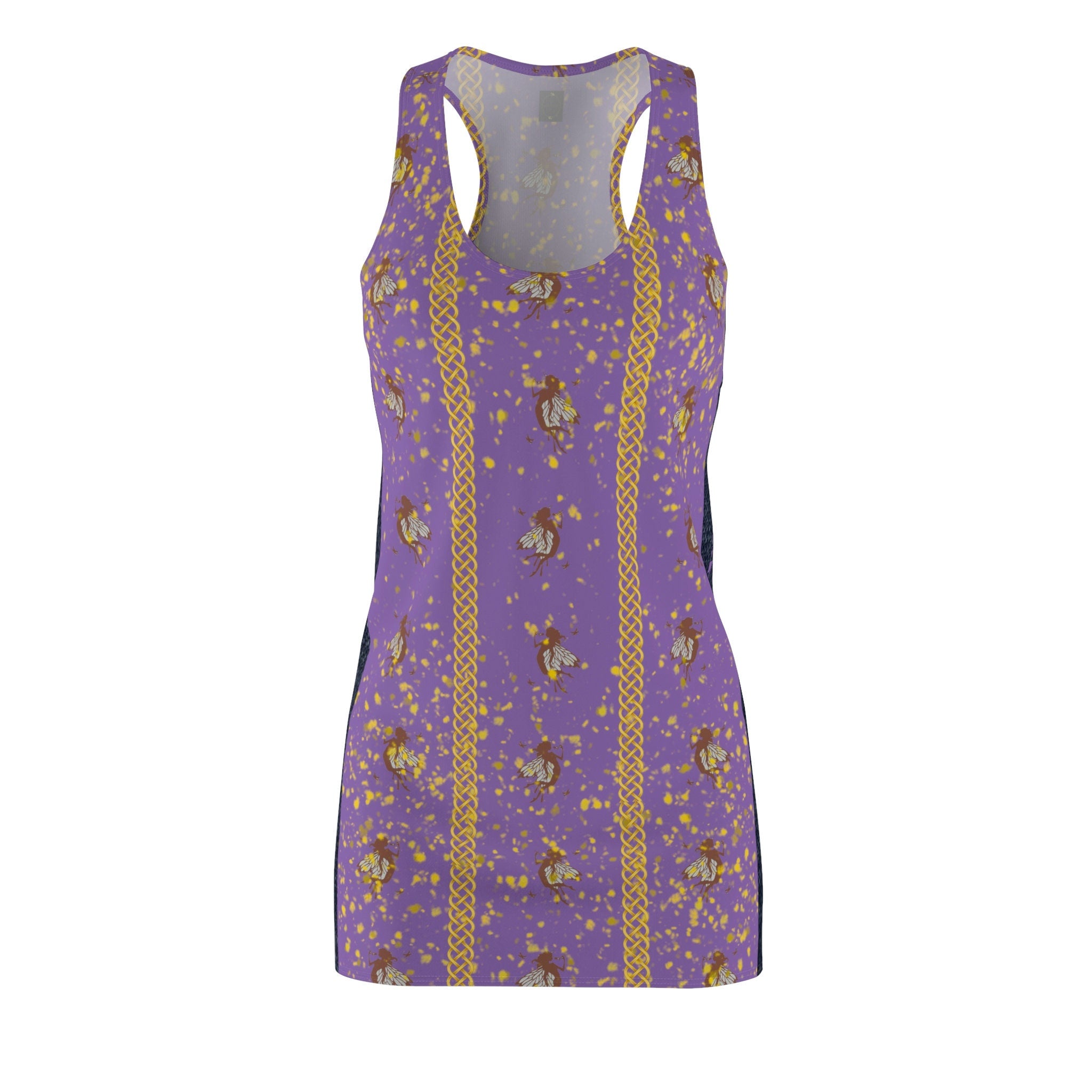 Fabled Fashion fairy pattern denim accent Women's Cut & Sew Racerback Dress (AOP)