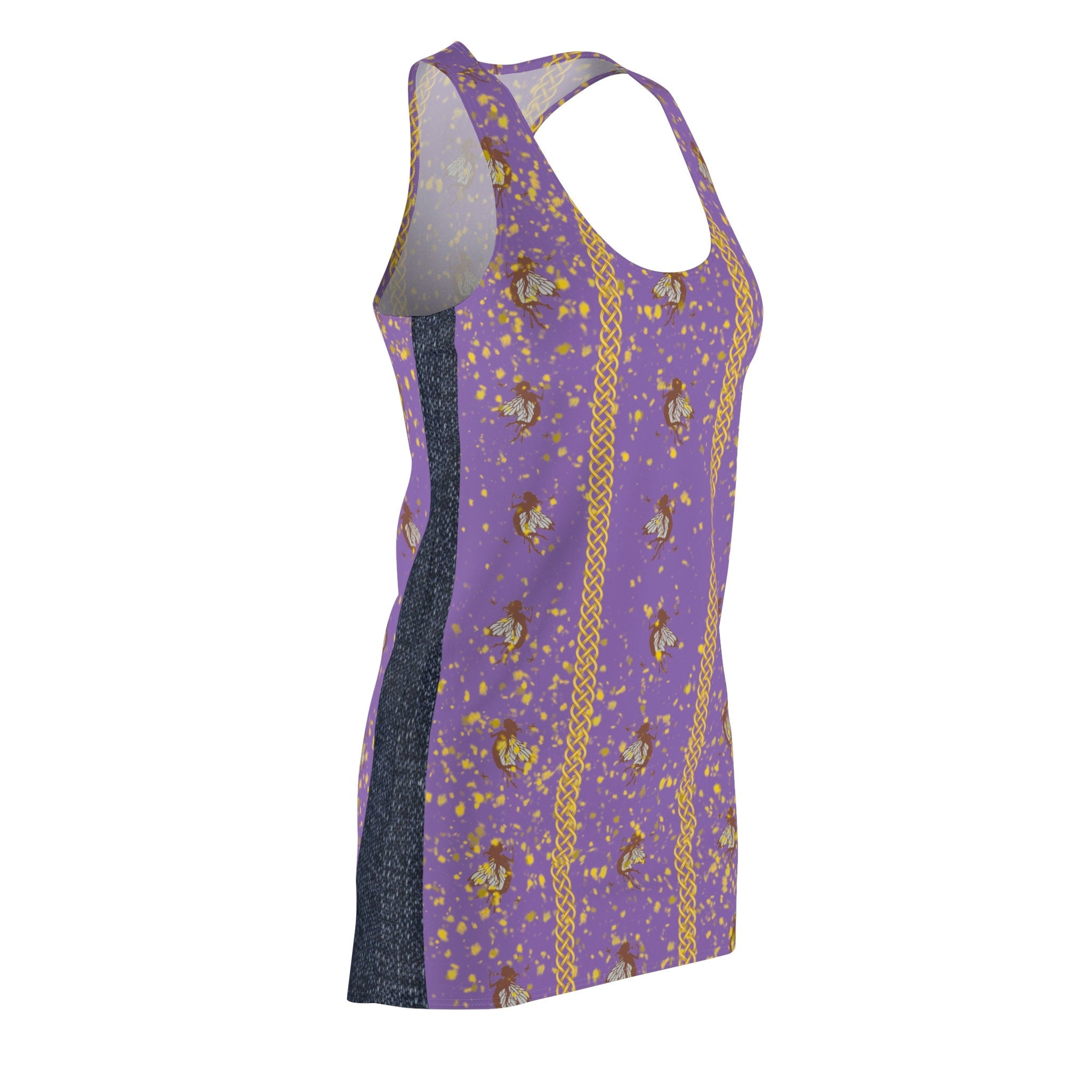 Fabled Fashion fairy pattern denim accent Women's Cut & Sew Racerback Dress (AOP)