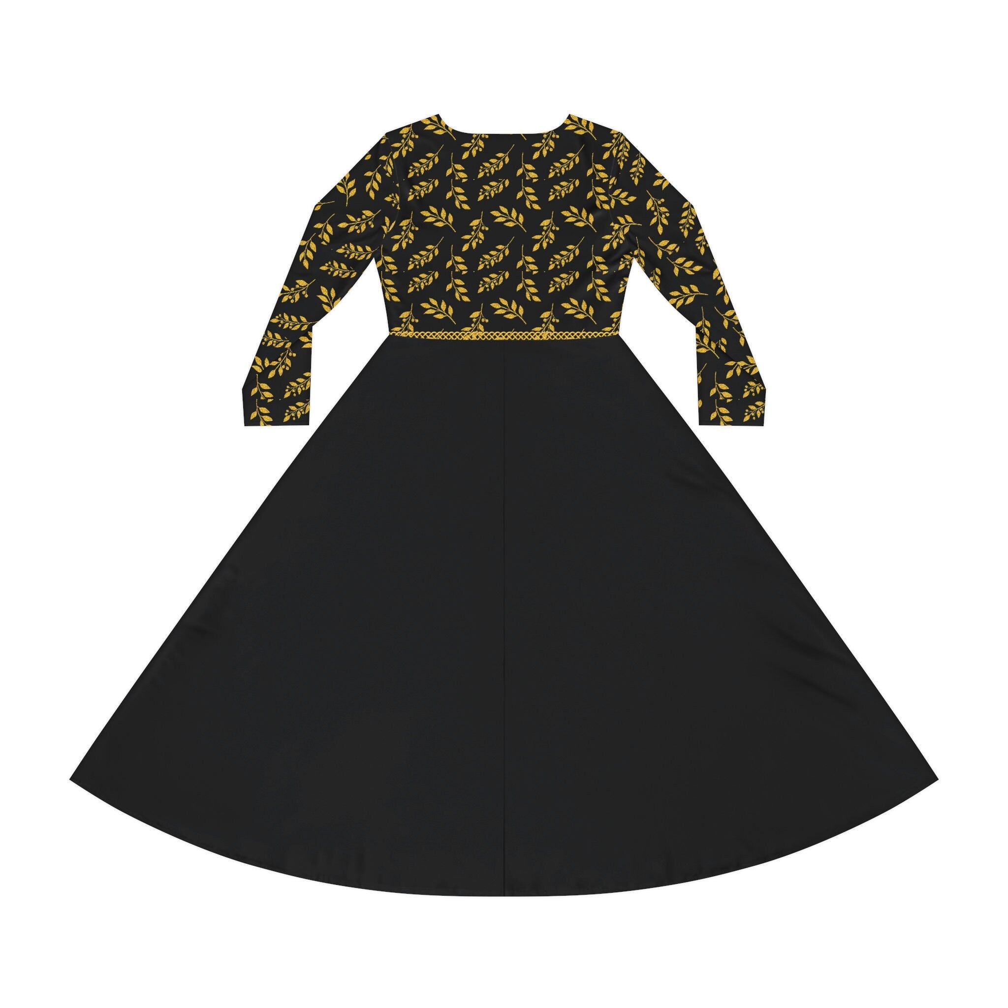 Fabled Fashion Black and Gold leaves Celtic knot Women's Long Sleeve Dance Dress (AOP)