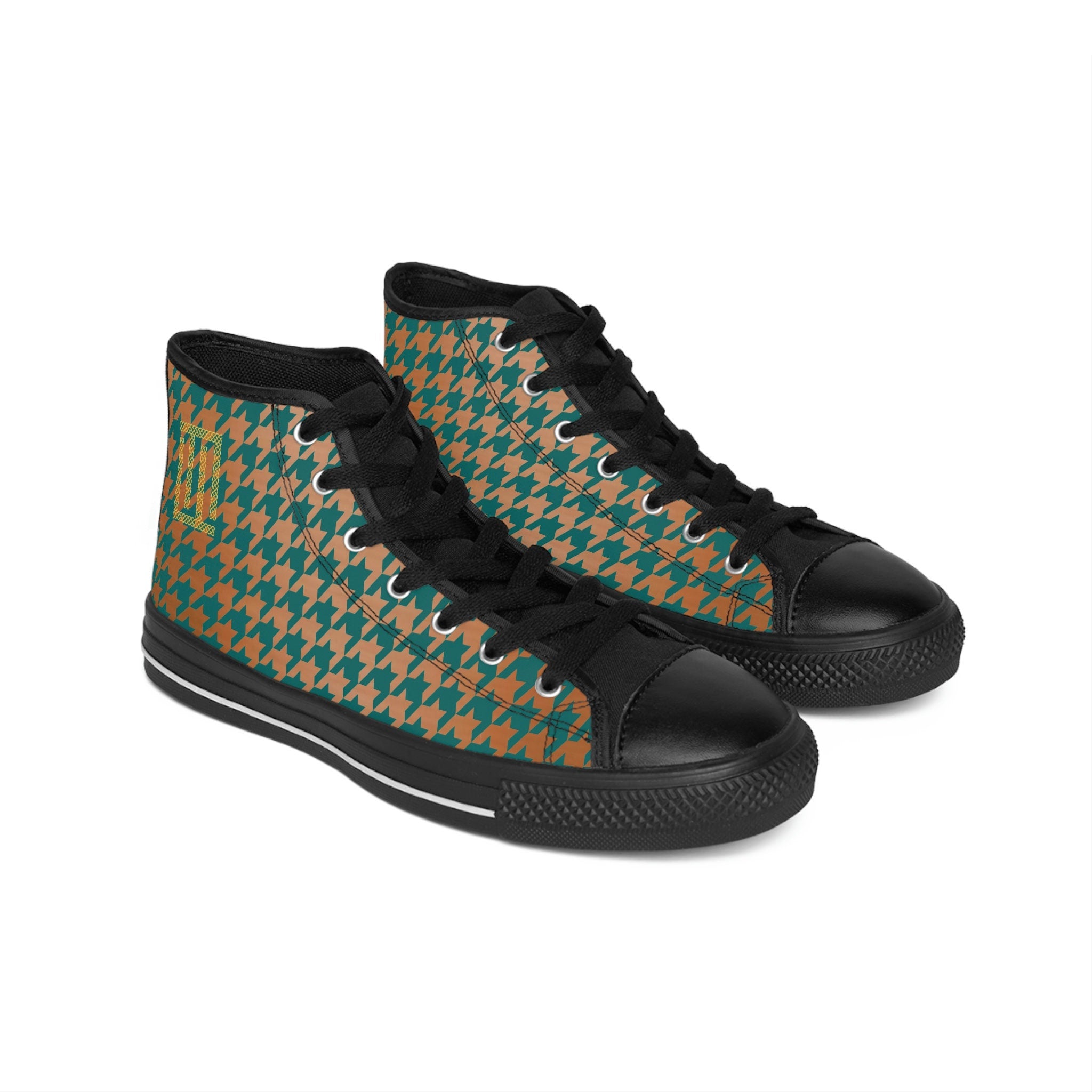 Fabled Fashion Copper and Verdigris houndstooth Women's Classic Sneakers