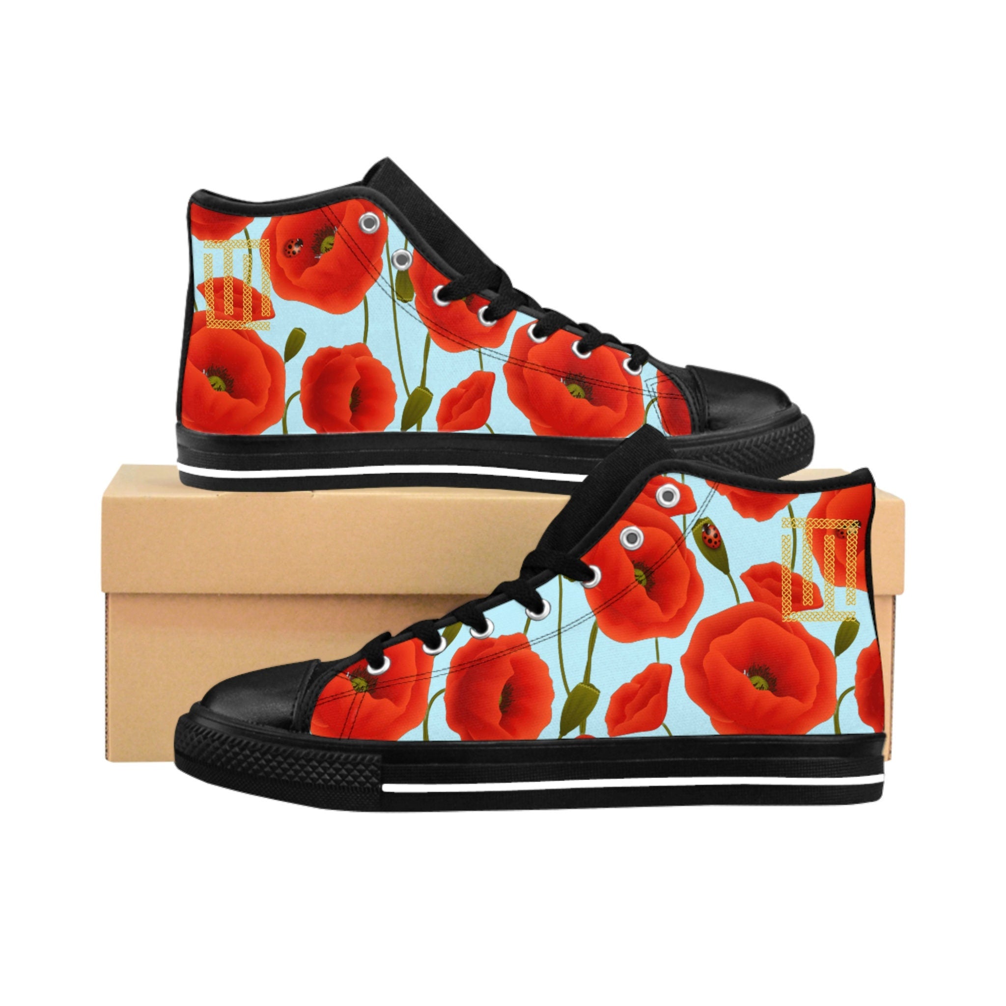 Fabled Fashion Poppies on Blue Women's Classic Sneakers