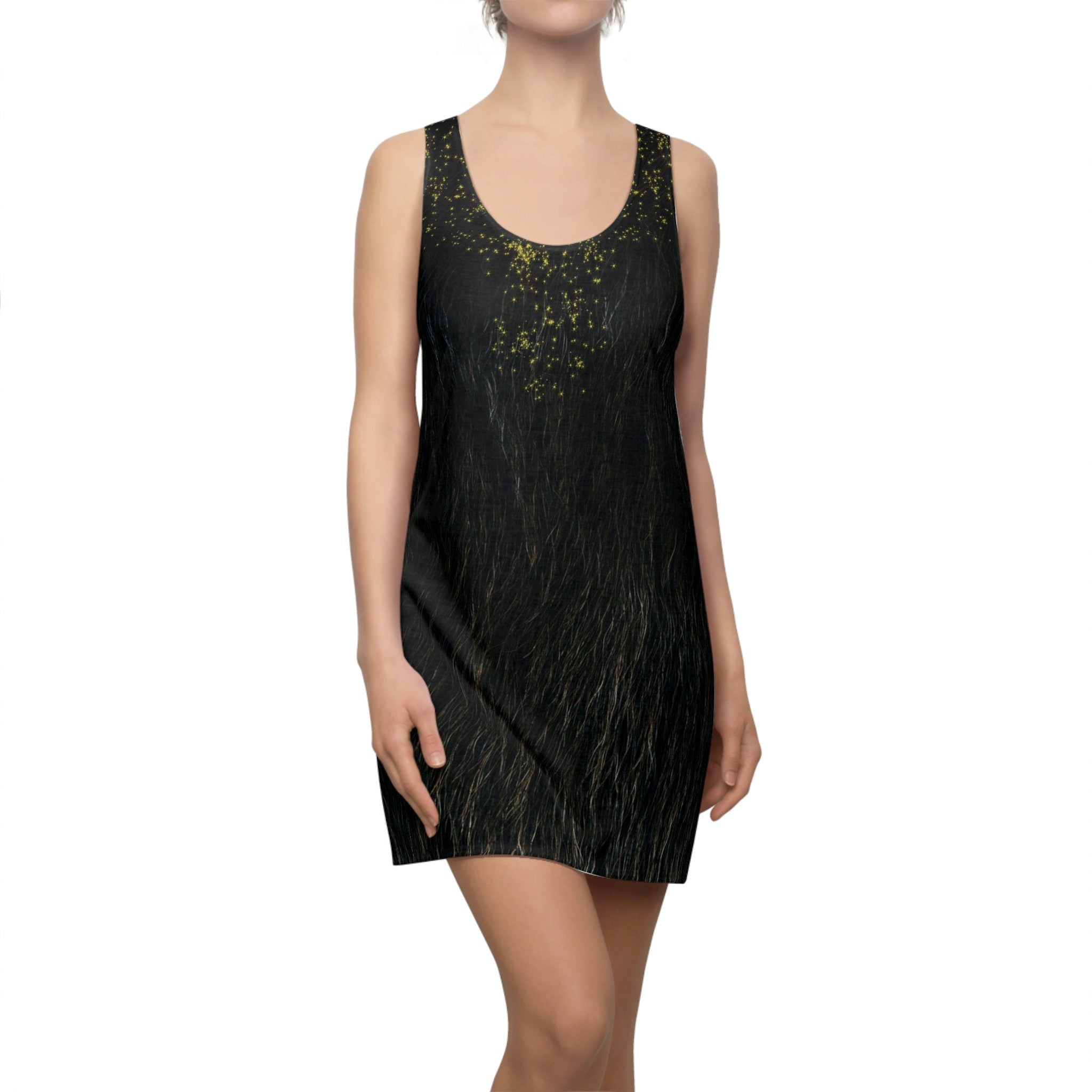 Fabled Fashion Niffler fur effect Women's Cut & Sew Racerback Dress (AOP)