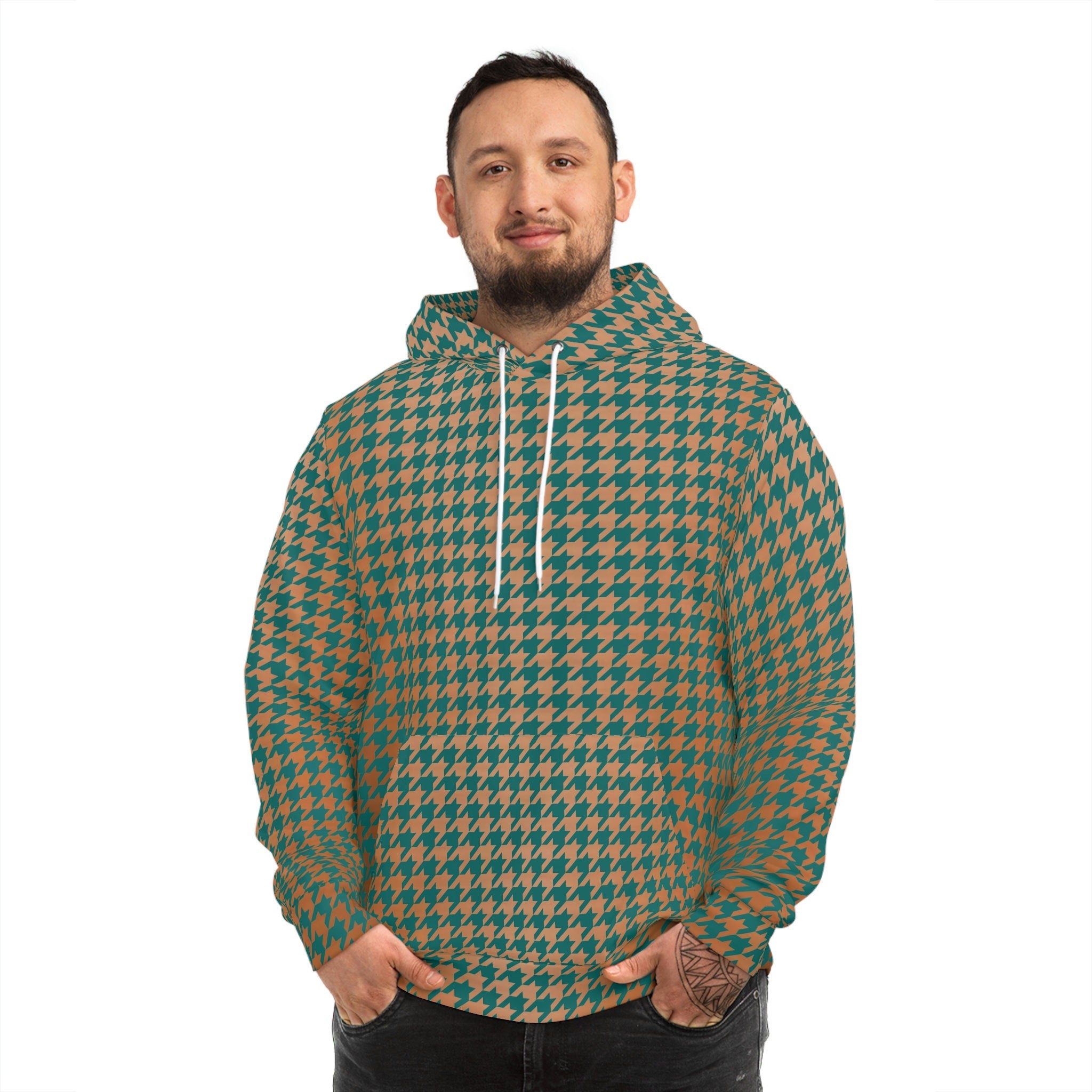 Fabled Fashion Verdigris and Copper houndstooth pattern Unisex Hoodie (AOP)