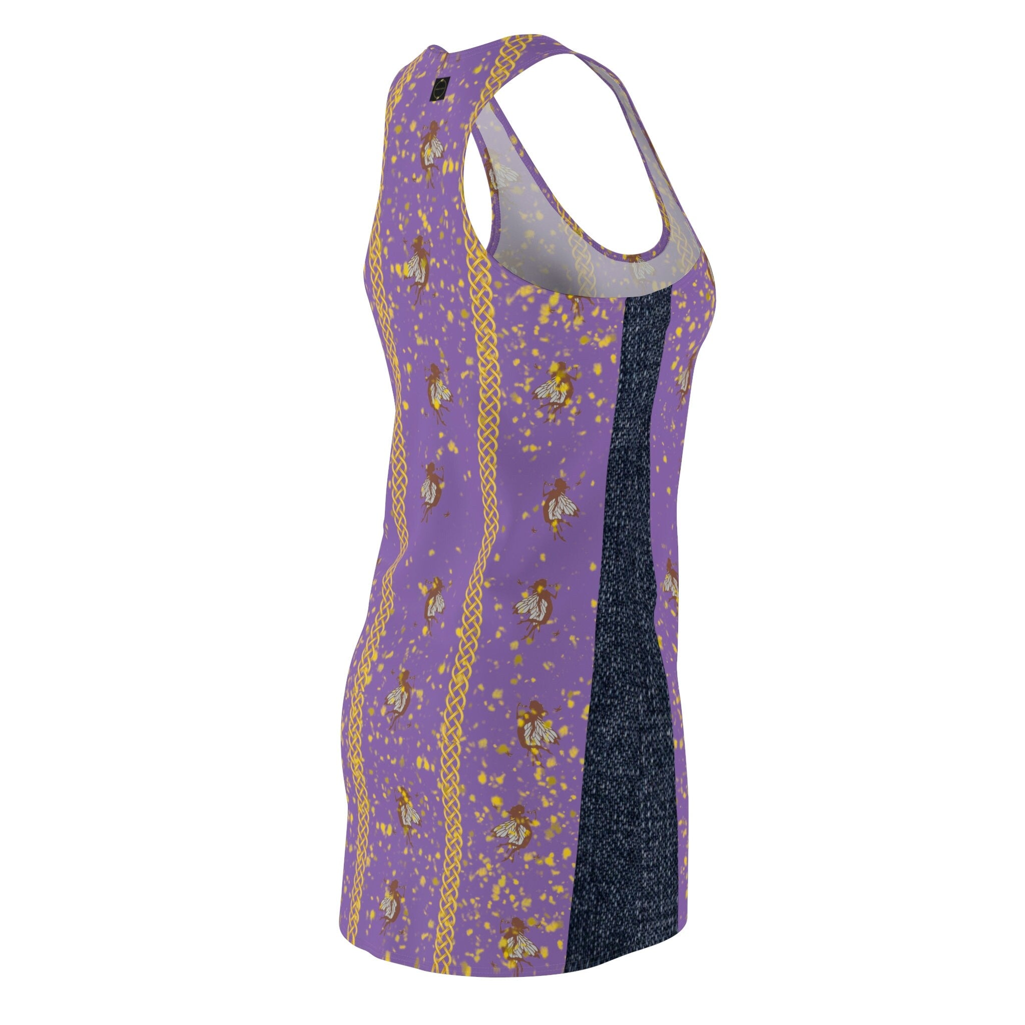 Fabled Fashion fairy pattern denim accent Women's Cut & Sew Racerback Dress (AOP)