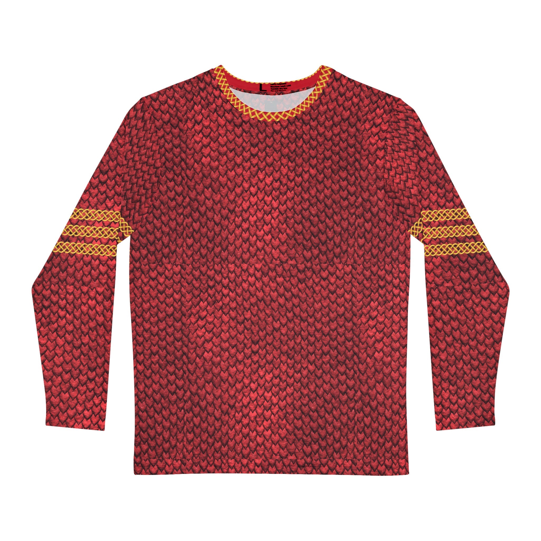 Fabled Fashion Men's Long Sleeve Red Dragon skin with celtic chain effect AOP Shirt