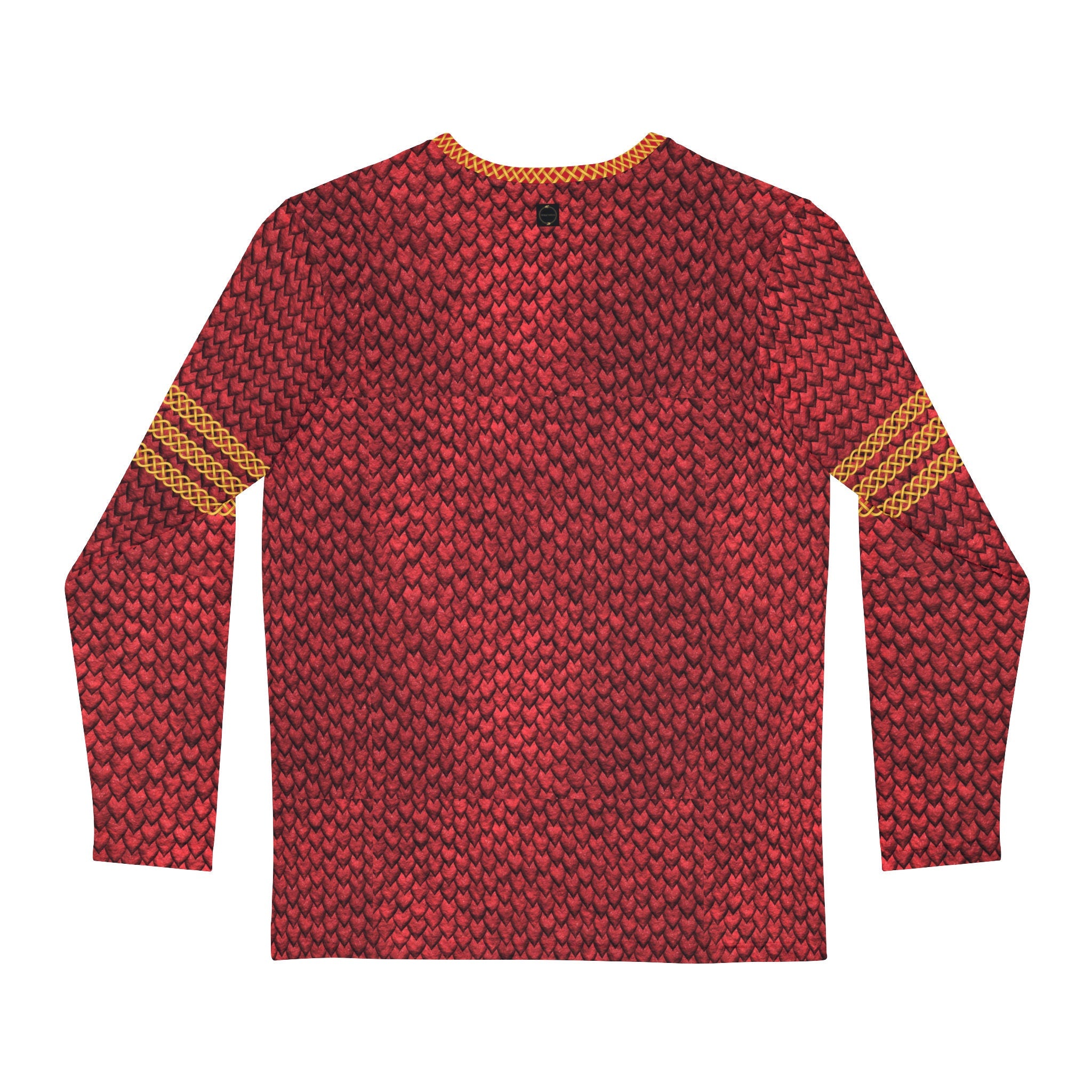 Fabled Fashion Men's Long Sleeve Red Dragon skin with celtic chain effect AOP Shirt
