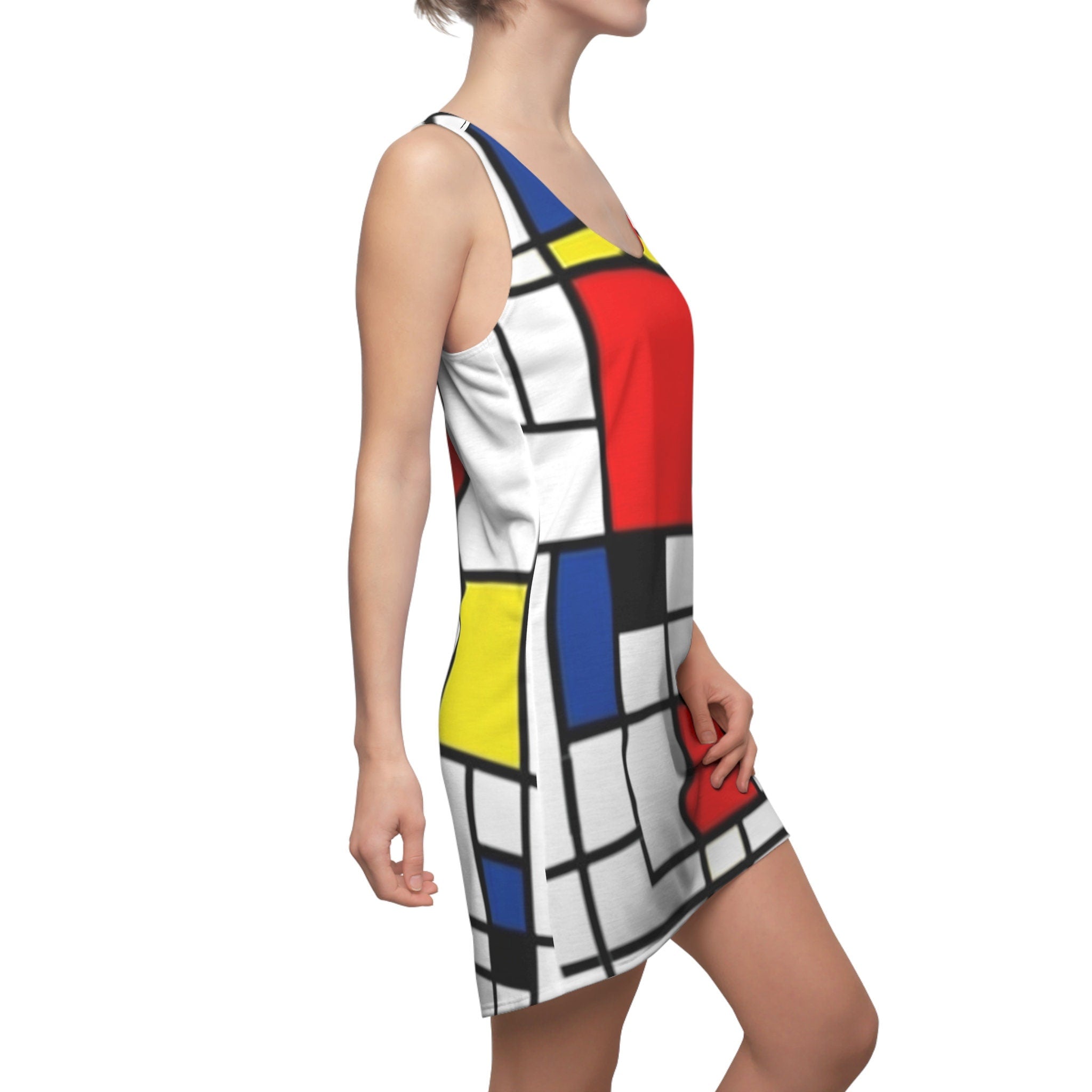 Fabled Fashion Piet Mondrian pattern Women's Cut & Sew Racerback Dress (AOP) inspired by Vivian in Pretty Wom
