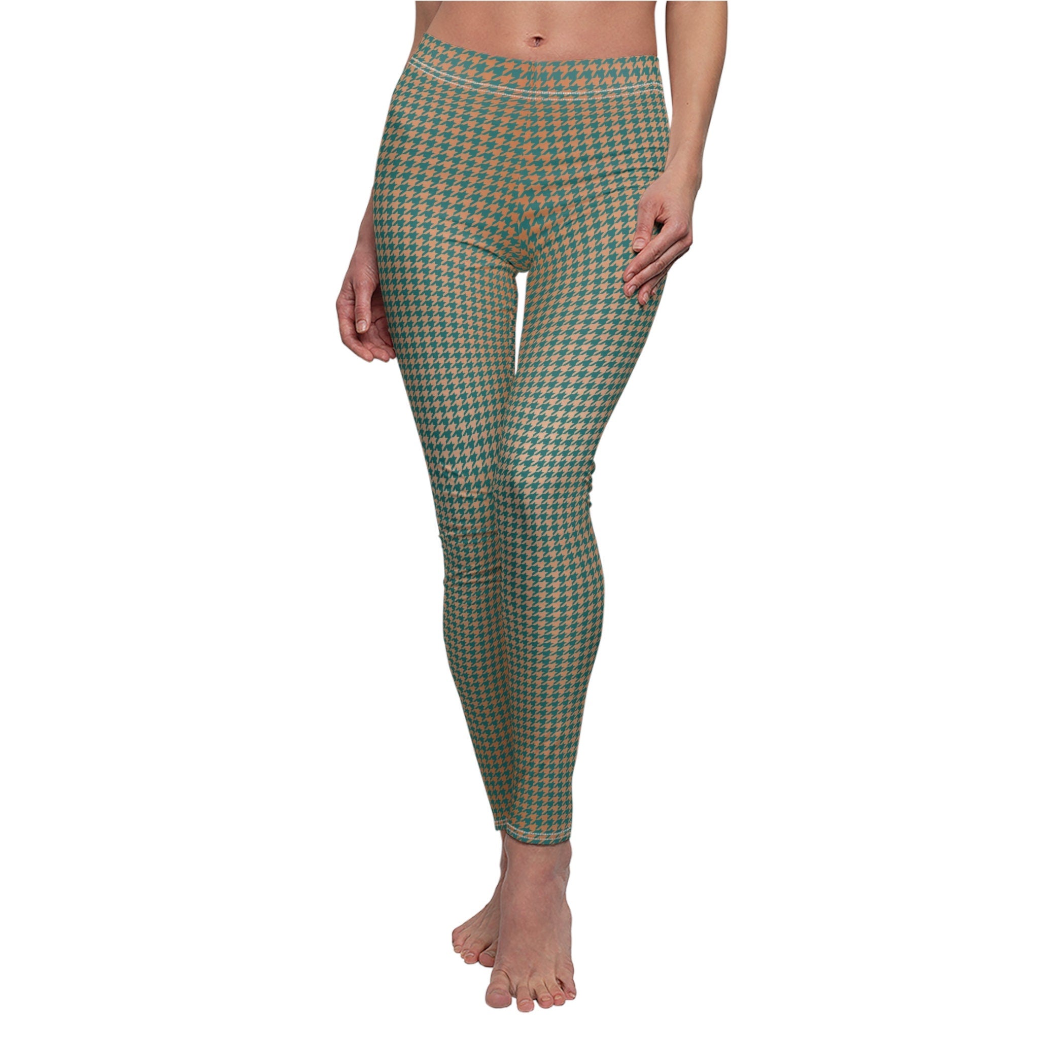 Fabled Fashion Copper and Verdigris houndstooth pattern Women's Cut & Sew Casual Leggings (AOP)