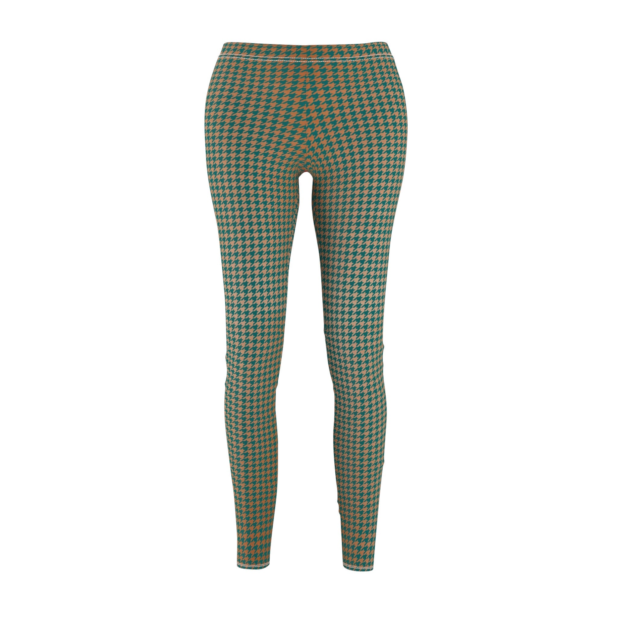 Fabled Fashion Copper and Verdigris houndstooth pattern Women's Cut & Sew Casual Leggings (AOP)