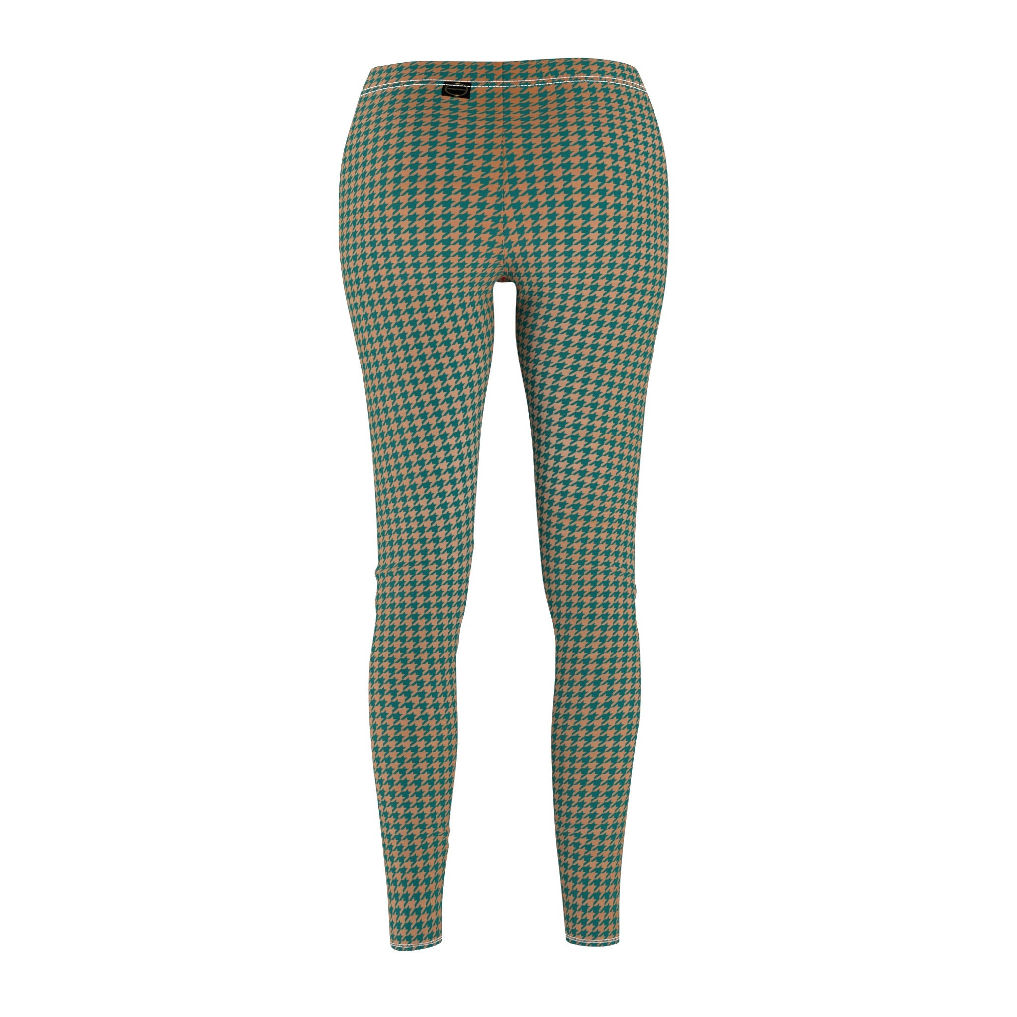 Fabled Fashion Copper and Verdigris houndstooth pattern Women's Cut & Sew Casual Leggings (AOP)