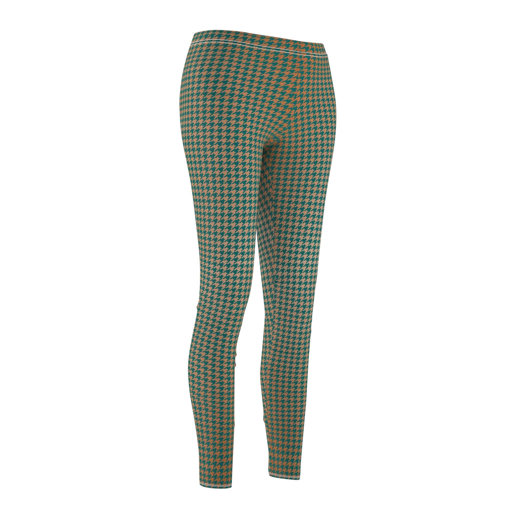 Fabled Fashion Copper and Verdigris houndstooth pattern Women's Cut & Sew Casual Leggings (AOP)