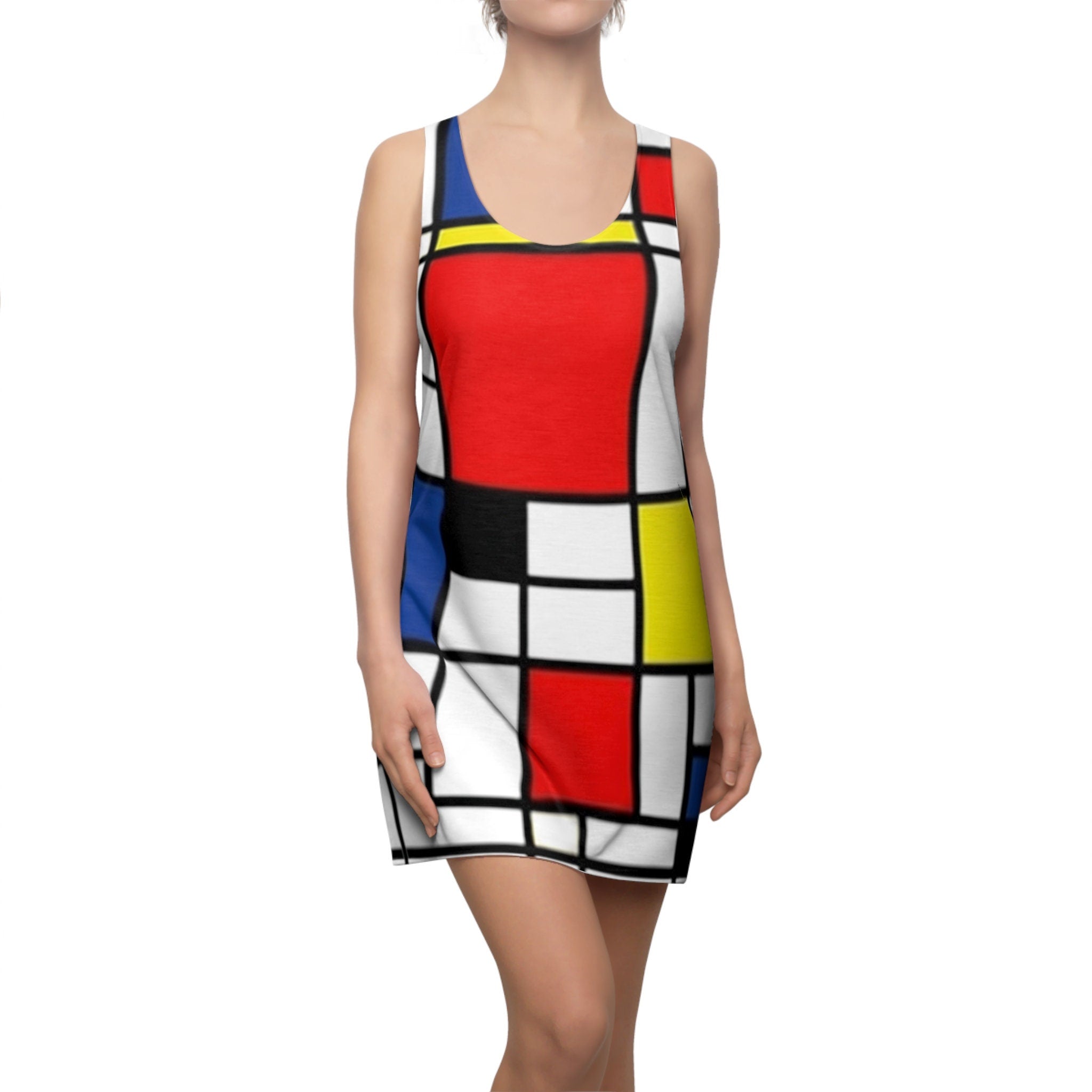 Fabled Fashion Piet Mondrian pattern Women's Cut & Sew Racerback Dress (AOP) inspired by Vivian in Pretty Wom