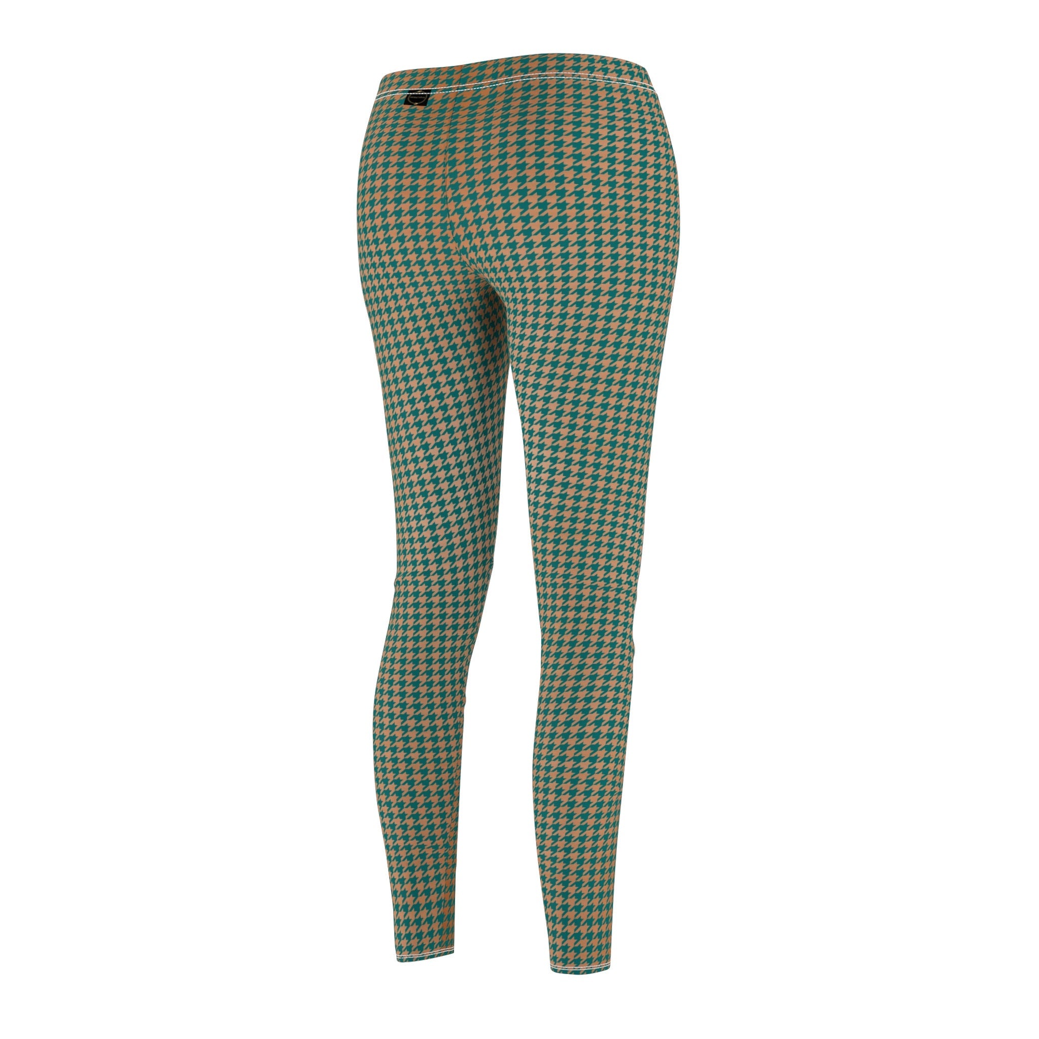 Fabled Fashion Copper and Verdigris houndstooth pattern Women's Cut & Sew Casual Leggings (AOP)