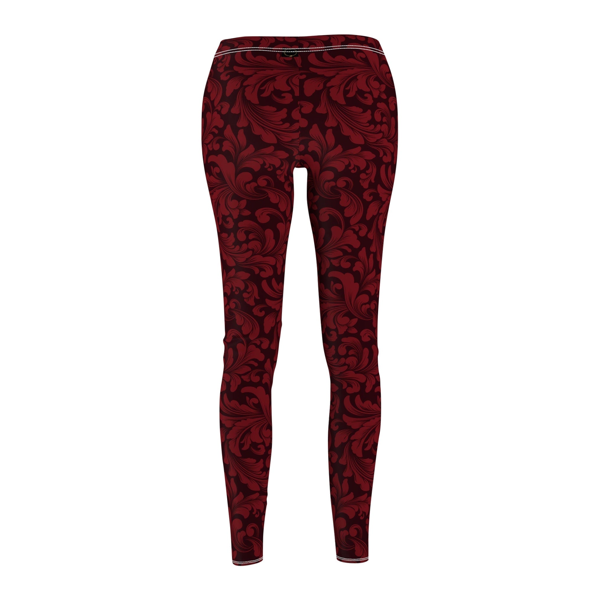 Fabled Fashion Red /Black damask pattern Women's Cut & Sew Casual Leggings (AOP)