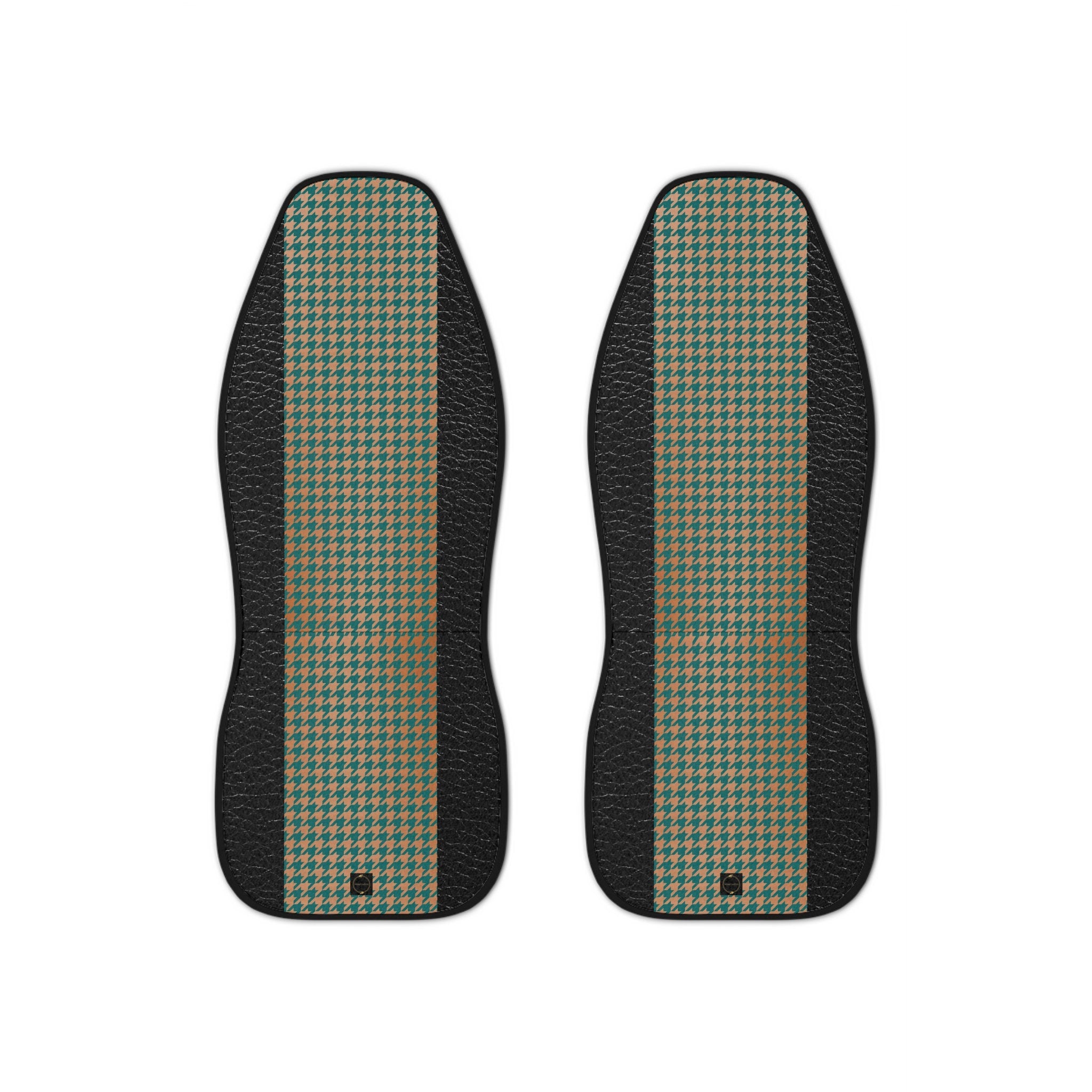 Fabled Fashion copper and verdigris houndstooth pattern with leather accent effect AOP print Car Seat Covers