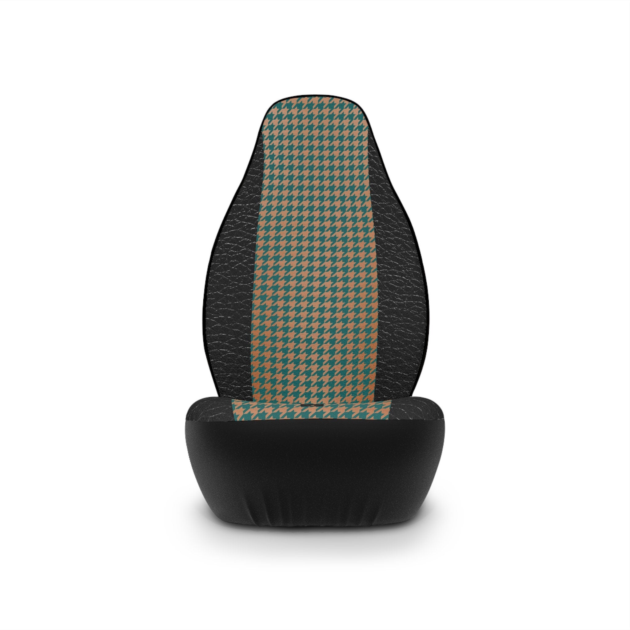 Fabled Fashion copper and verdigris houndstooth pattern with leather accent effect AOP print Car Seat Covers