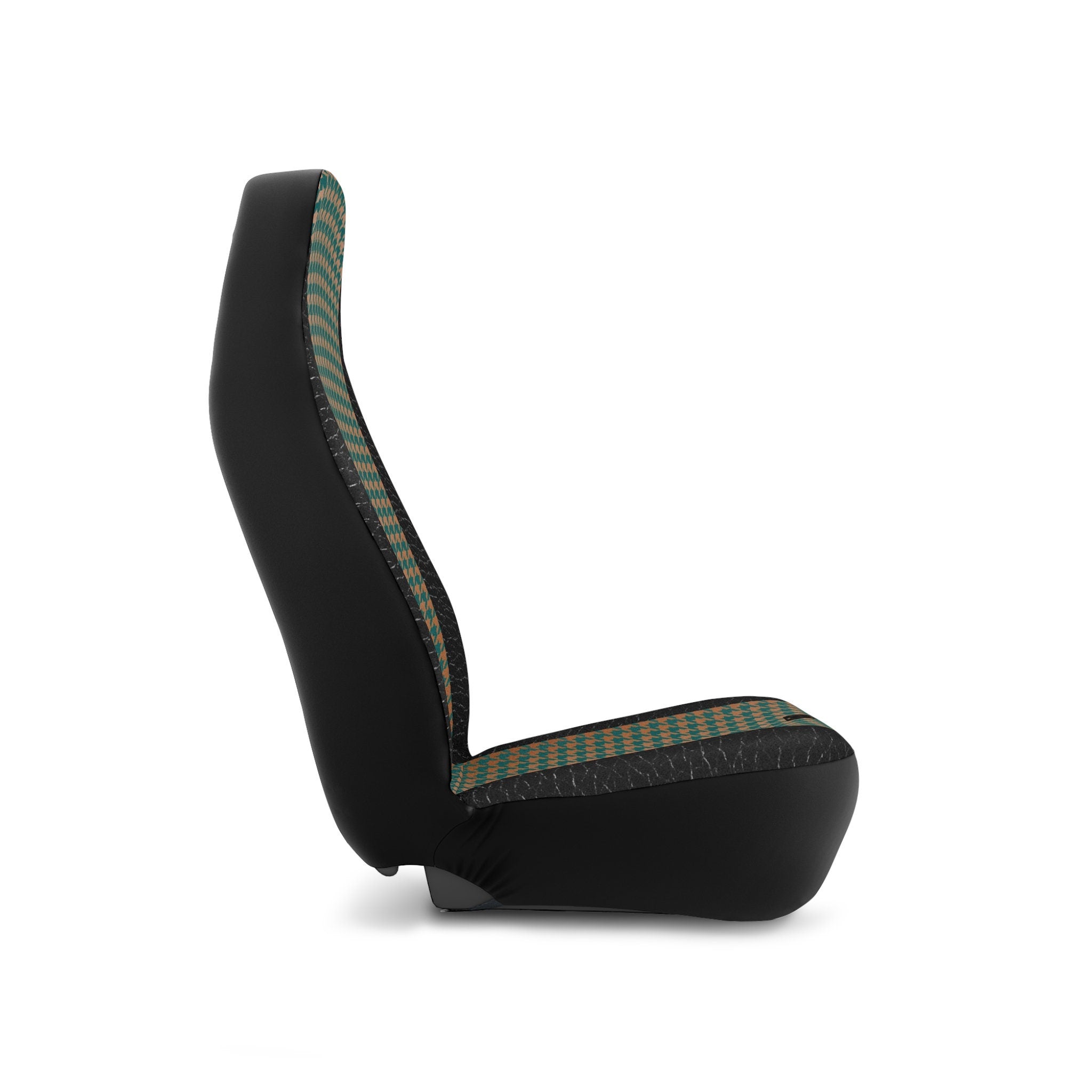 Fabled Fashion copper and verdigris houndstooth pattern with leather accent effect AOP print Car Seat Covers