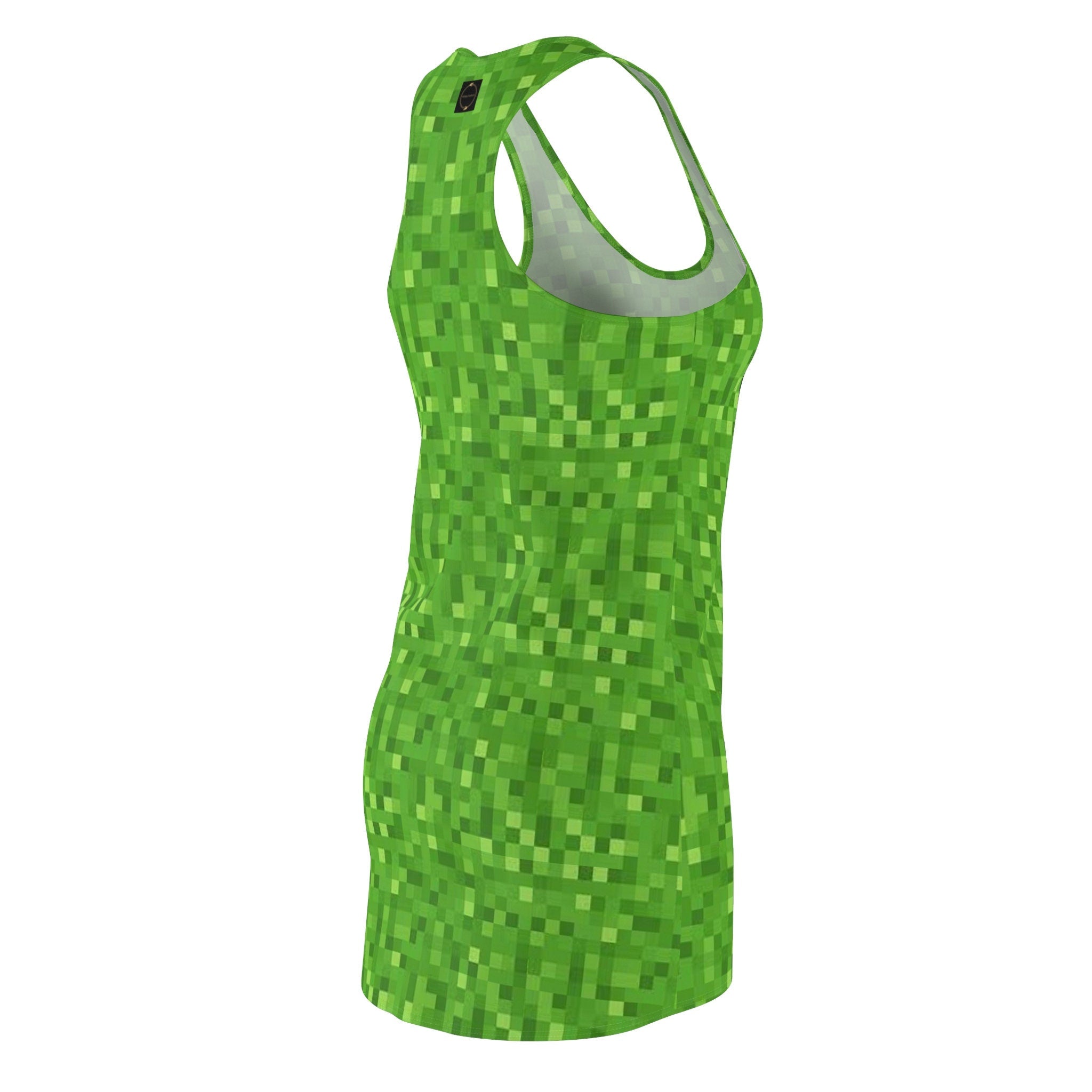 Fabled Fashion Minecraft inspired Creeper green pixel pattern Women's Cut & Sew Racerback Dress (AOP)
