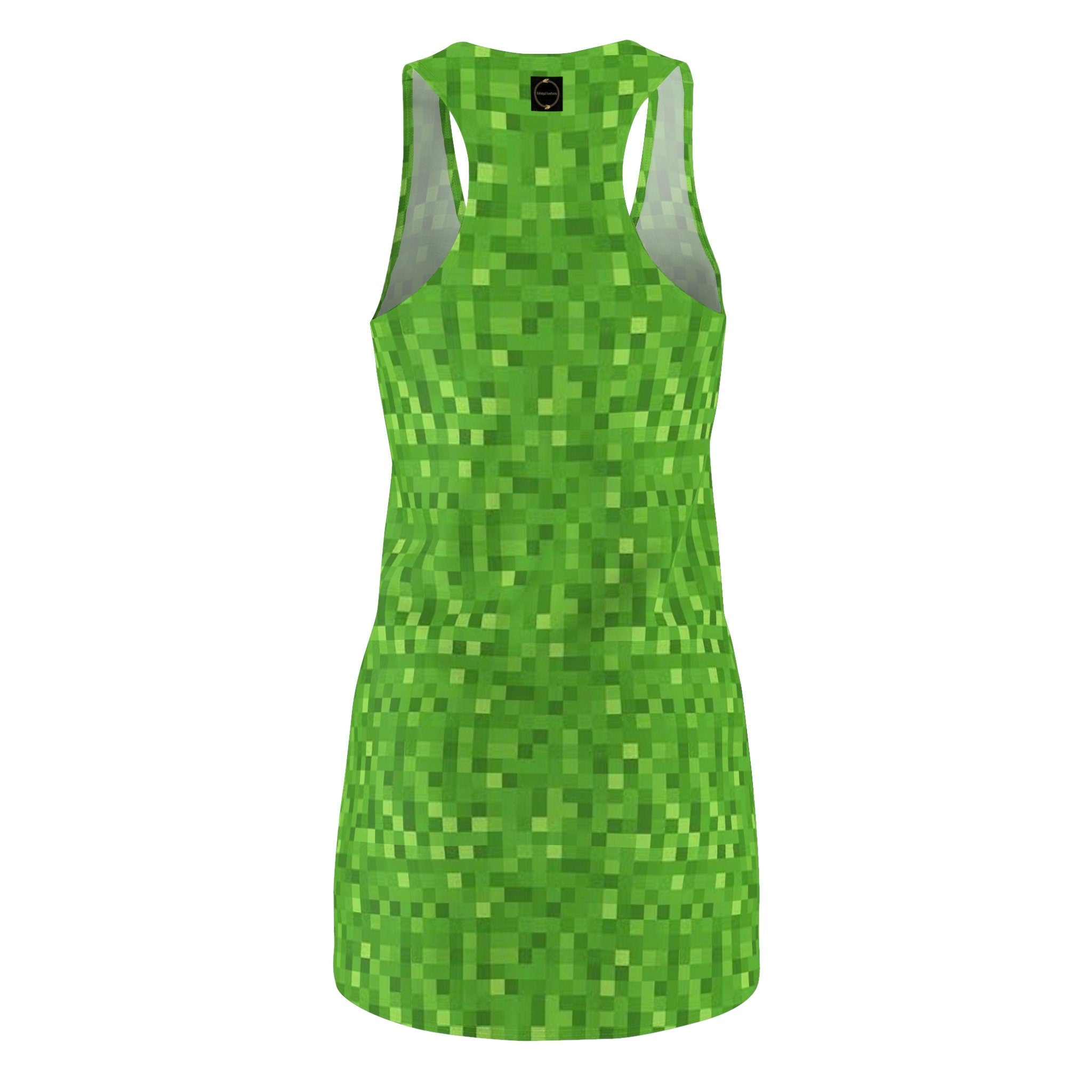 Fabled Fashion Minecraft inspired Creeper green pixel pattern Women's Cut & Sew Racerback Dress (AOP)