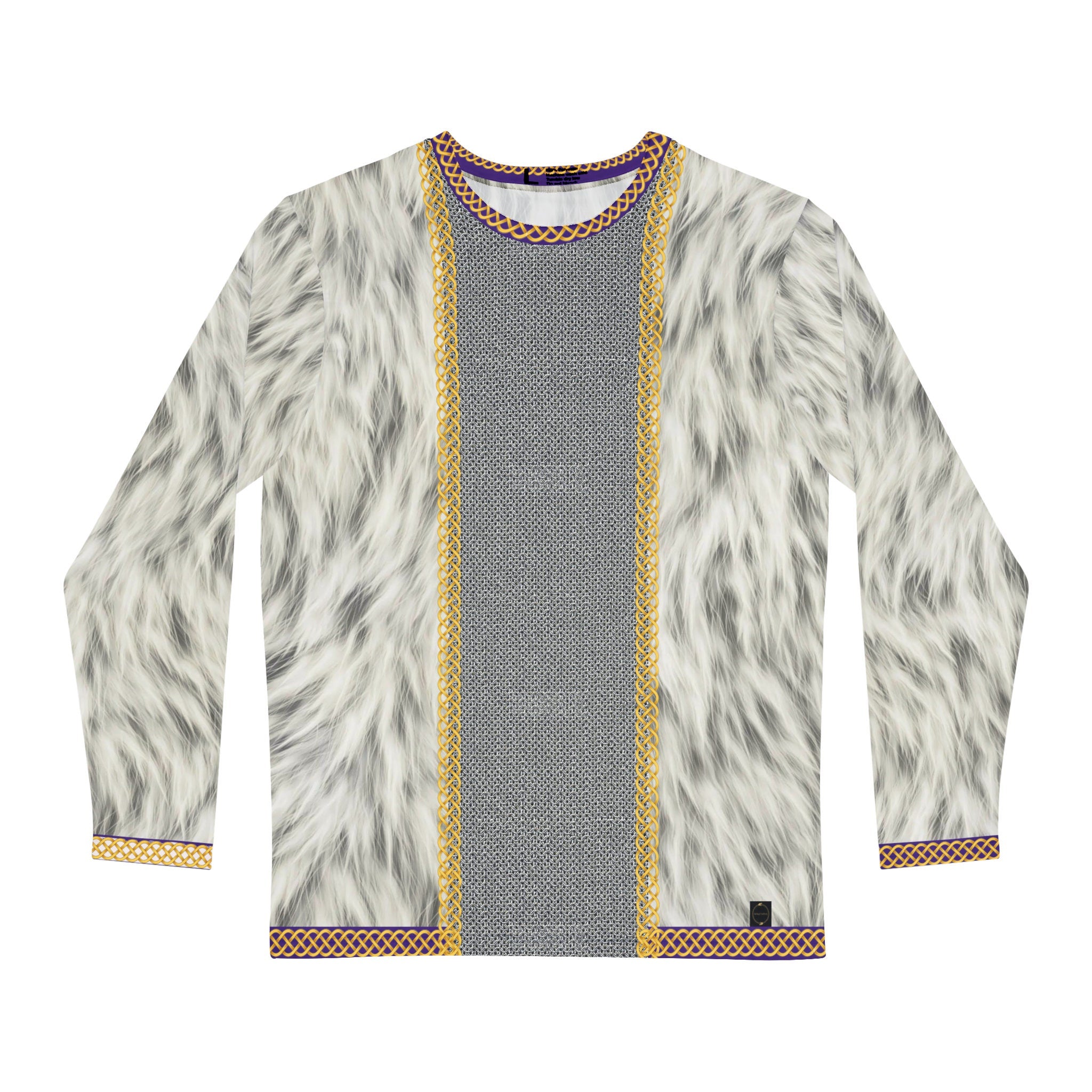 Fabled Fashion Men's Long Sleeve Chainmail and white fur jacket with celtic knot effect AOP Shirt