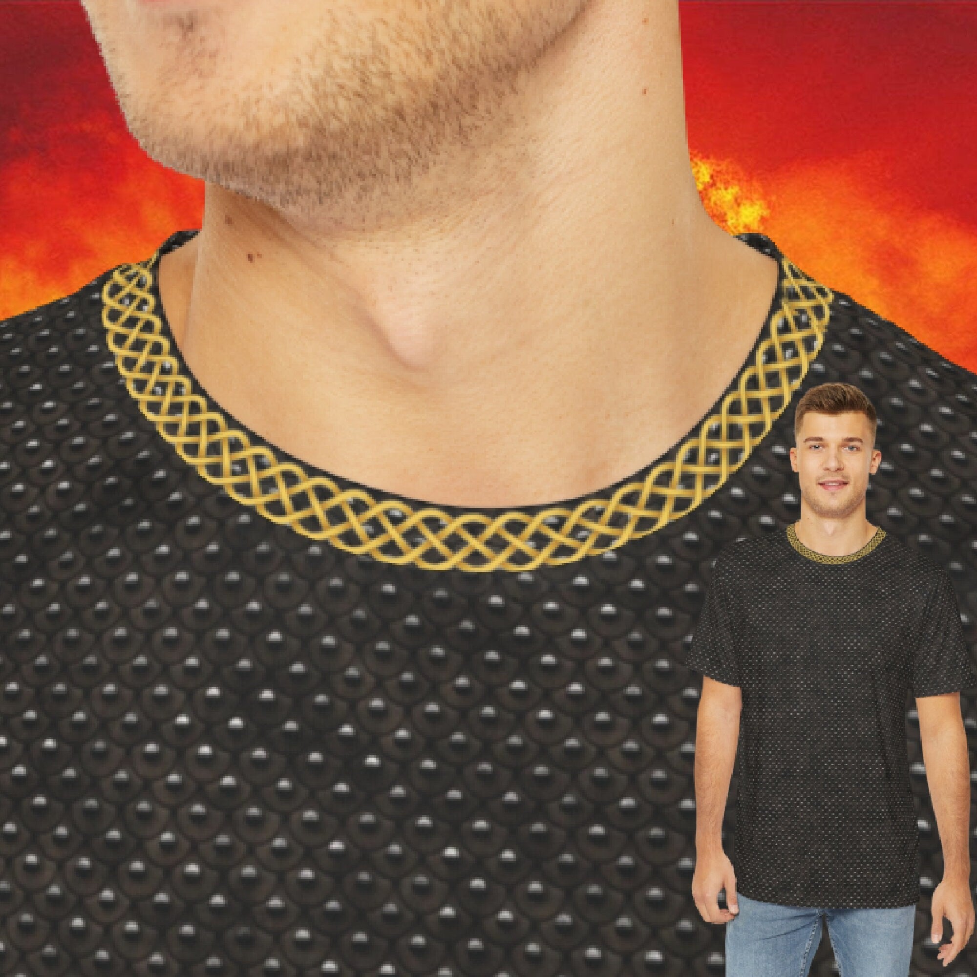 Fabled Fashion Studded leather effect Men's Polyester Tee (AOP)