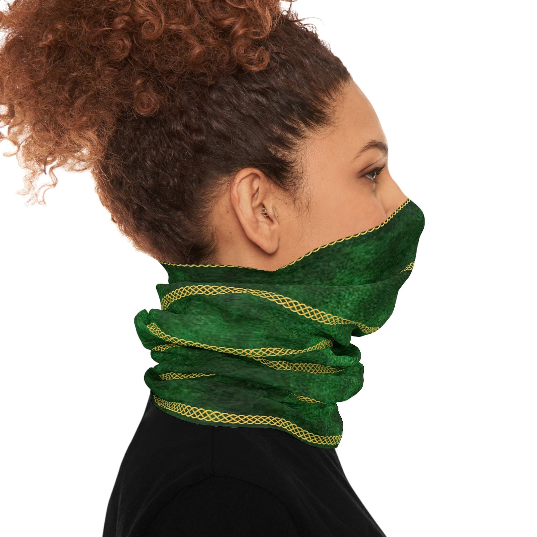 Fabled Fashion Green velvet and Celtic chain Print Tube Scarf