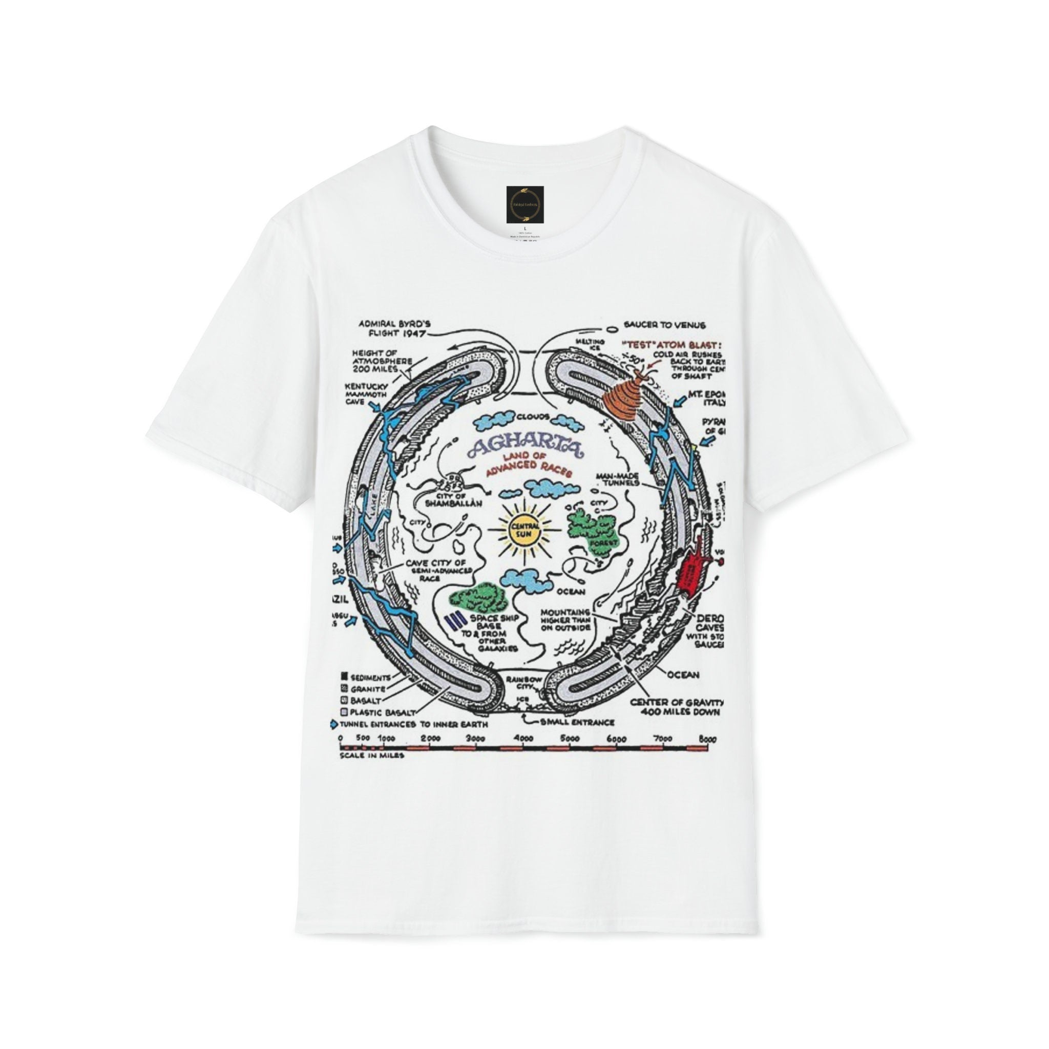 Fabled Fashion Agharta map Hollow Earth Unisex Softstyle T-Shirt
