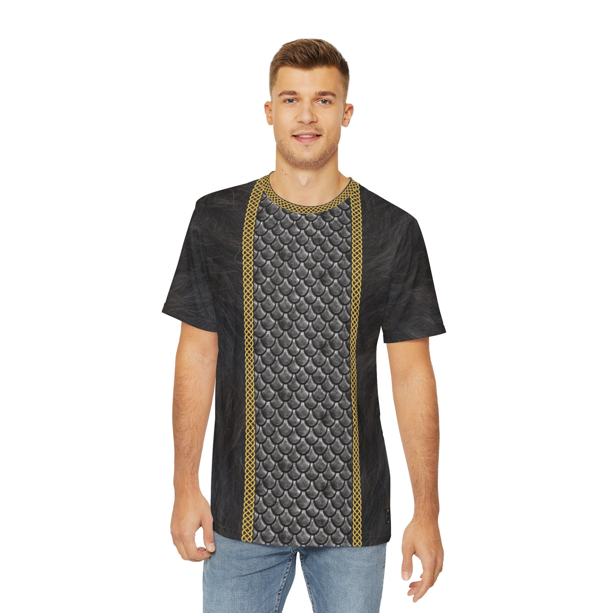 Fabled Fashion Nights Watch Black fur and scaled armour effect Men's Polyester Tee (AOP)
