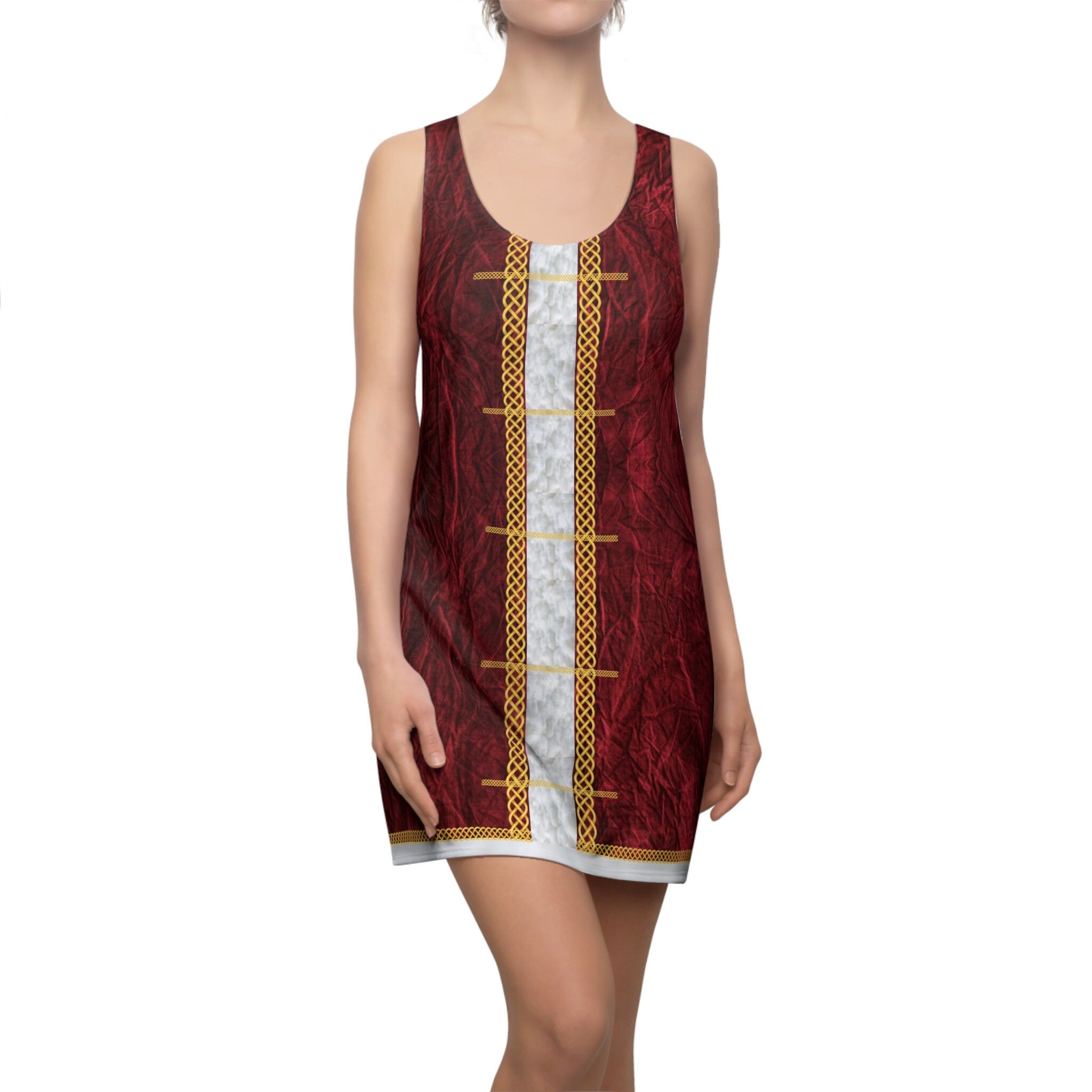 Fabled Fashion Mrs Claus Christmas Celtic Women's Cut & Sew Racerback Dress (AOP)