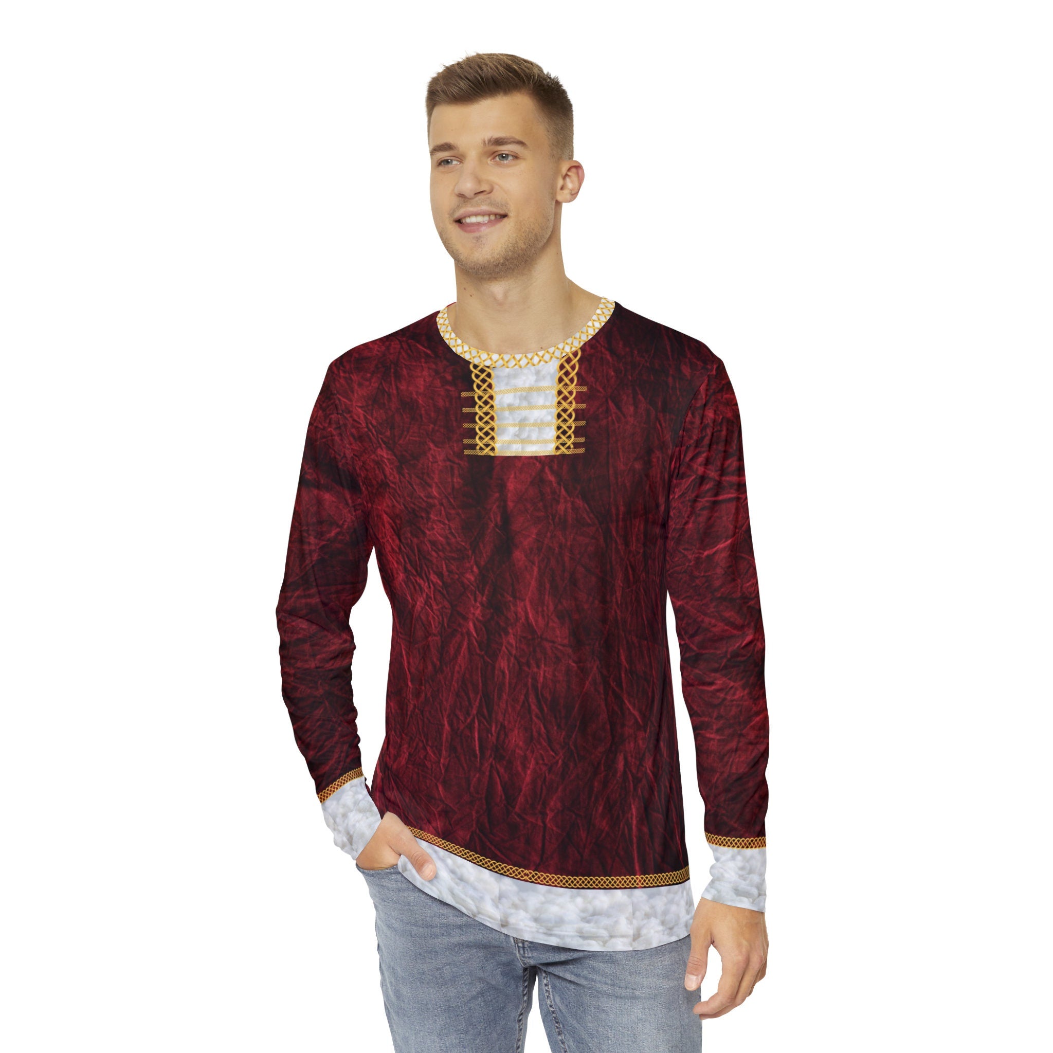 Fabled Fashion Men's Long Sleeve Celtic knot effect Santa Clause Christmas AOP Shirt