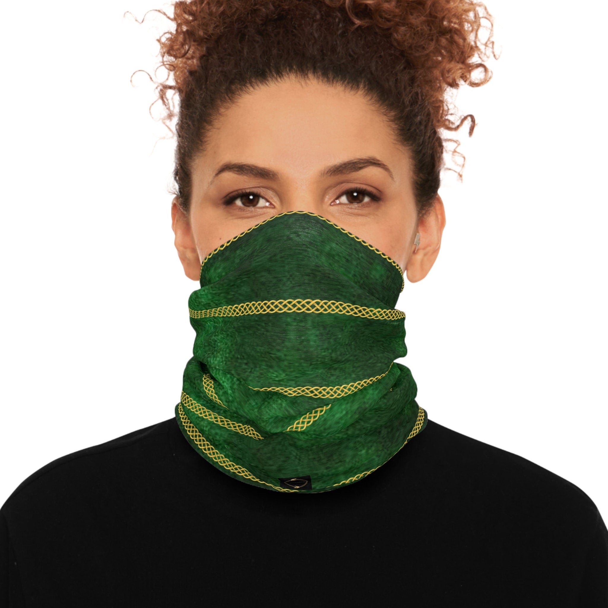 Fabled Fashion Green velvet and Celtic chain Print Tube Scarf