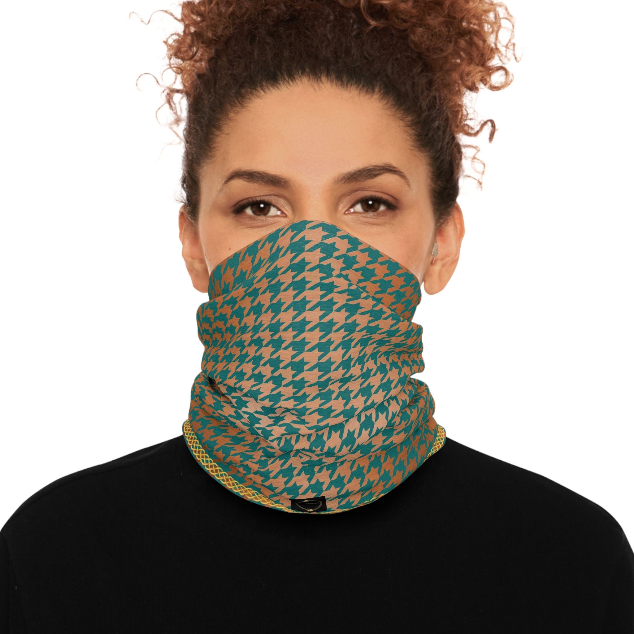 Fabled Fashion Copper and Verdigris houndstooth pattern Print Tube Scarf
