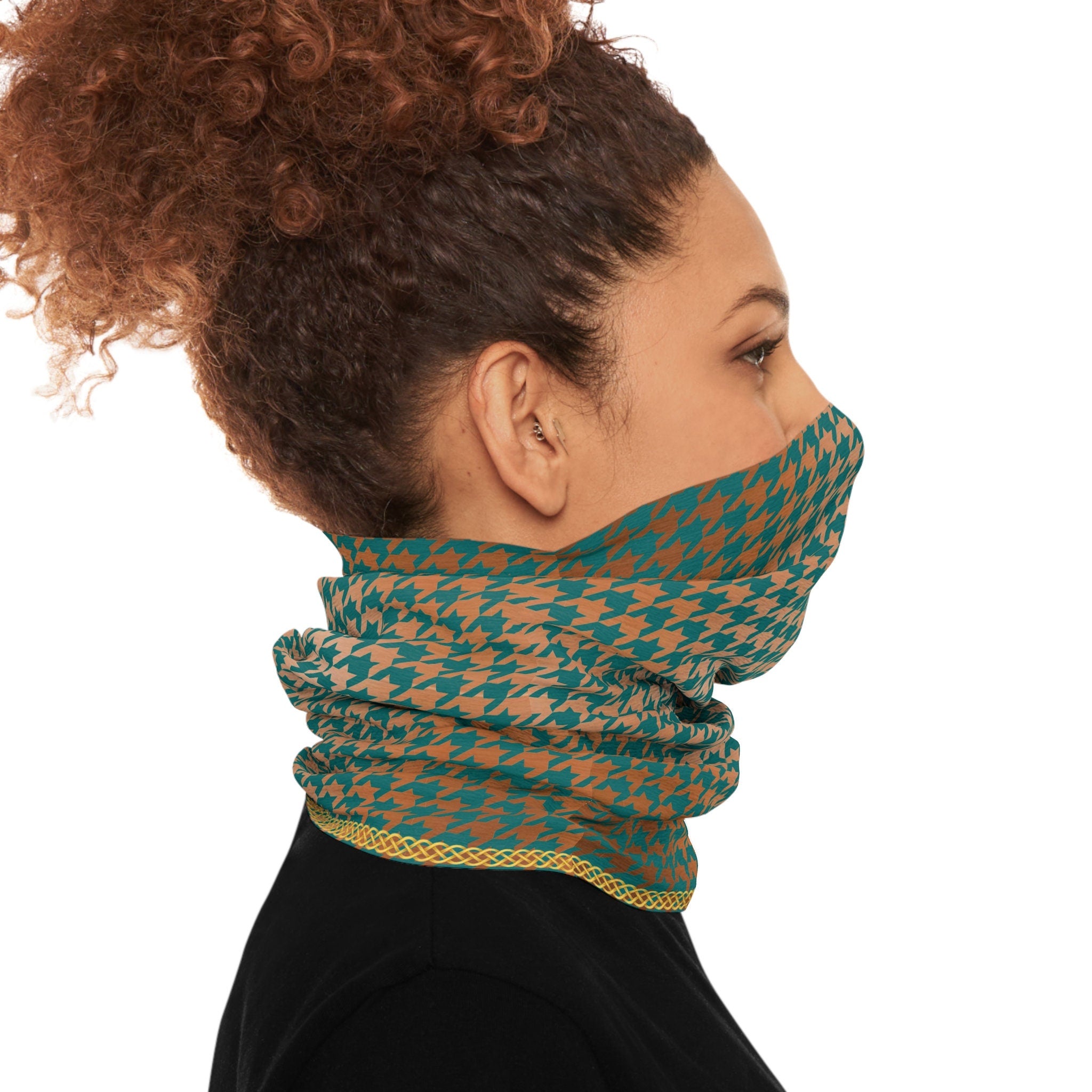 Fabled Fashion Copper and Verdigris houndstooth pattern Print Tube Scarf
