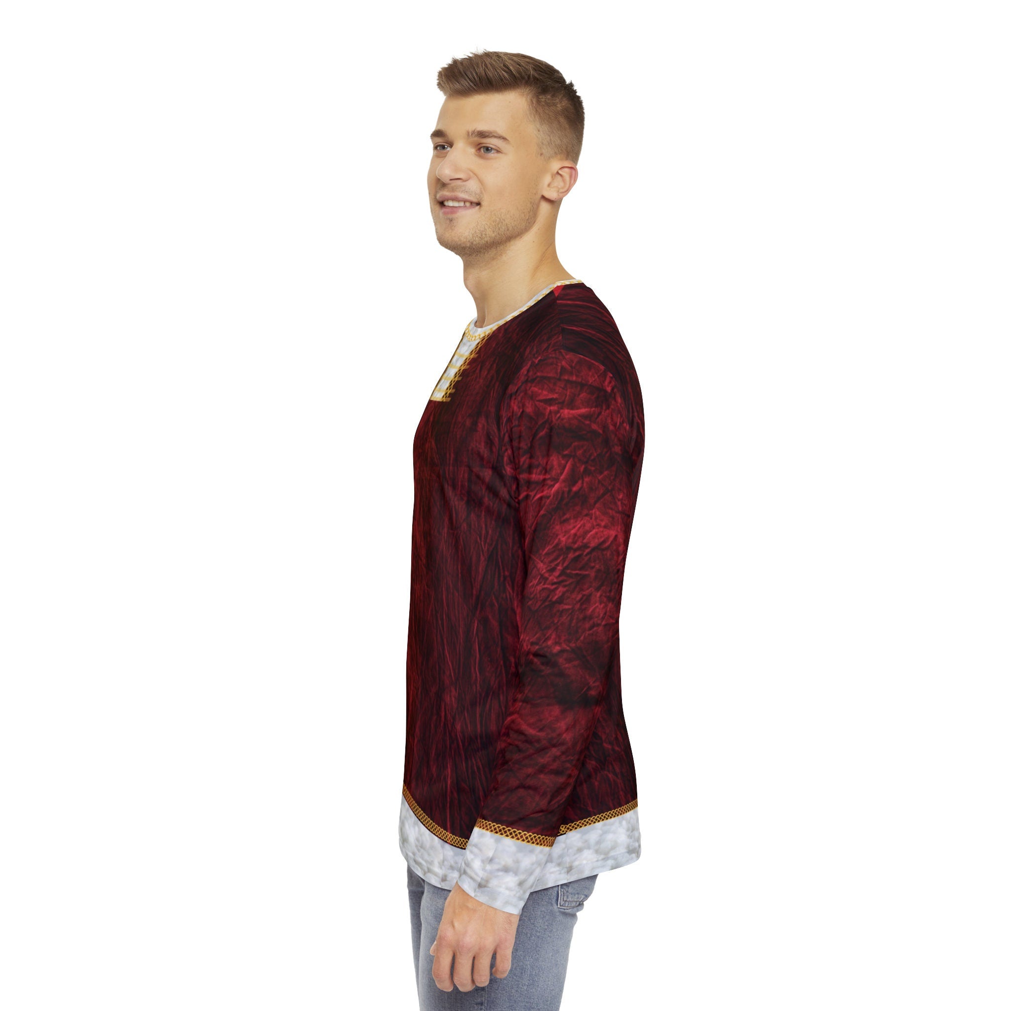 Fabled Fashion Men's Long Sleeve Celtic knot effect Santa Clause Christmas AOP Shirt