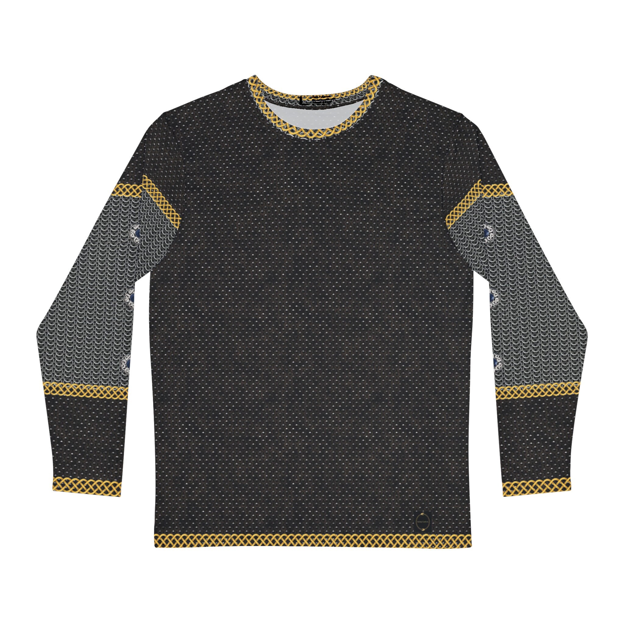 Fabled Fashion Men's Long Sleeve Studded Leather and Chainmail effect AOP Shirt
