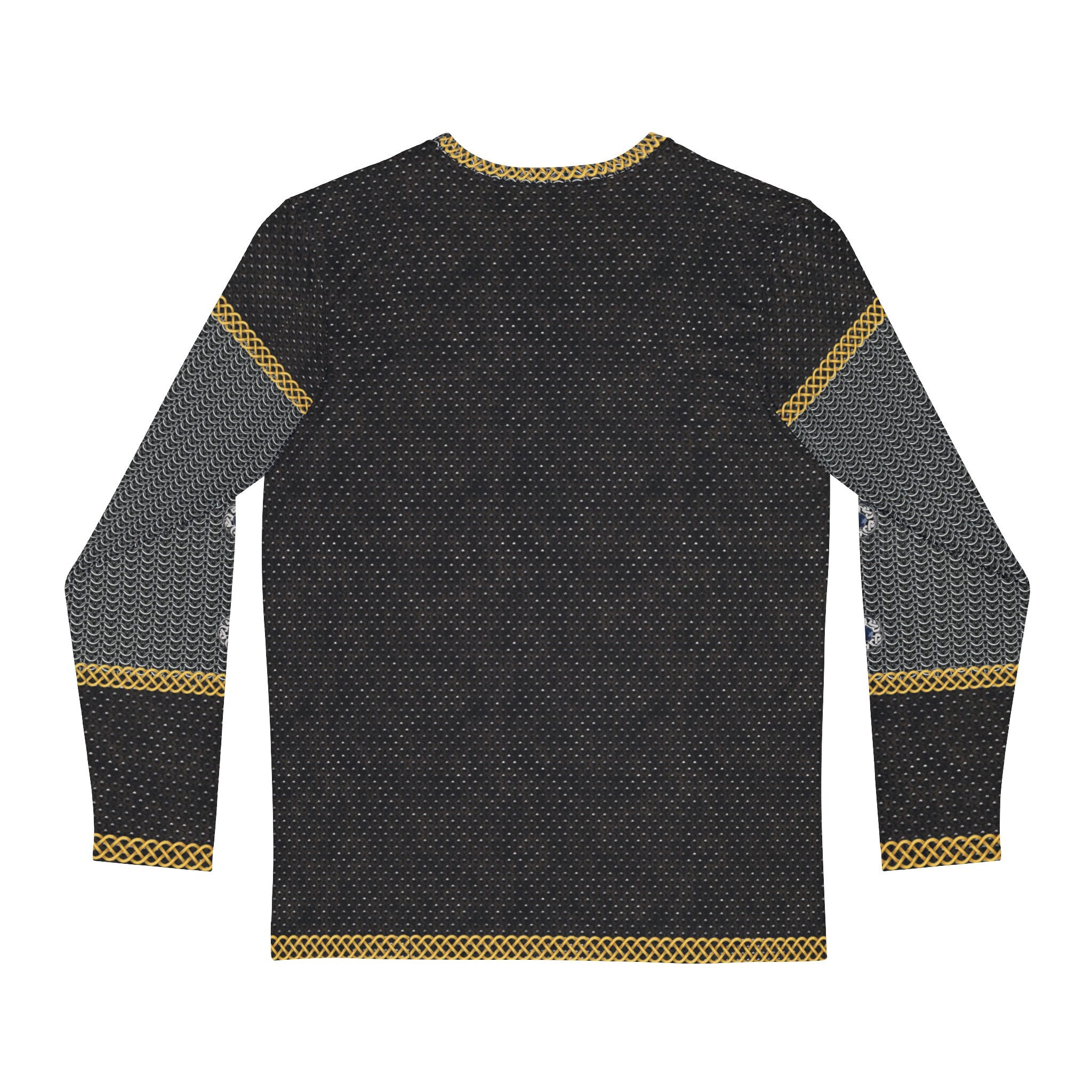Fabled Fashion Men's Long Sleeve Studded Leather and Chainmail effect AOP Shirt