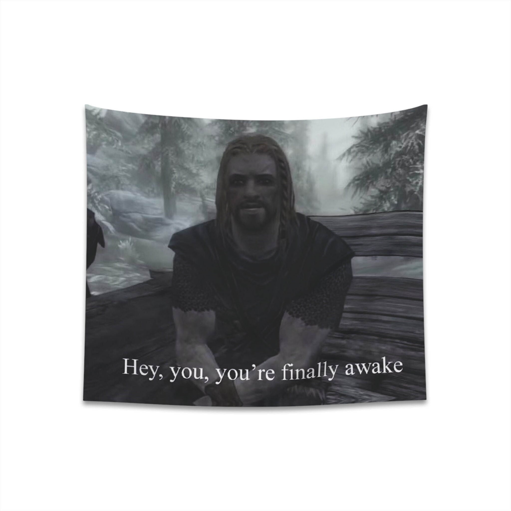 Dragonborn inspired iconic 'Hey You're awake!' Printed Wall Tapestry