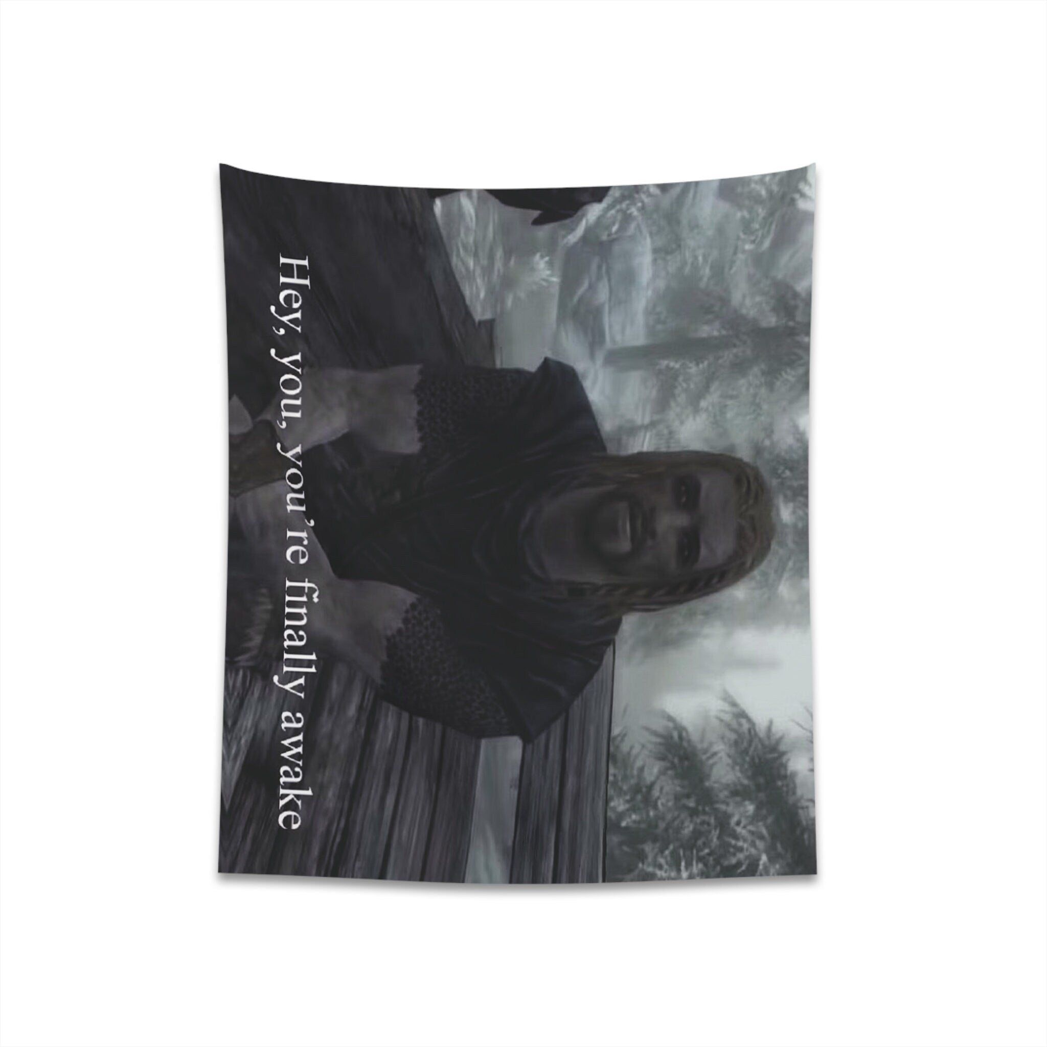 Dragonborn inspired iconic 'Hey You're awake!' Printed Wall Tapestry