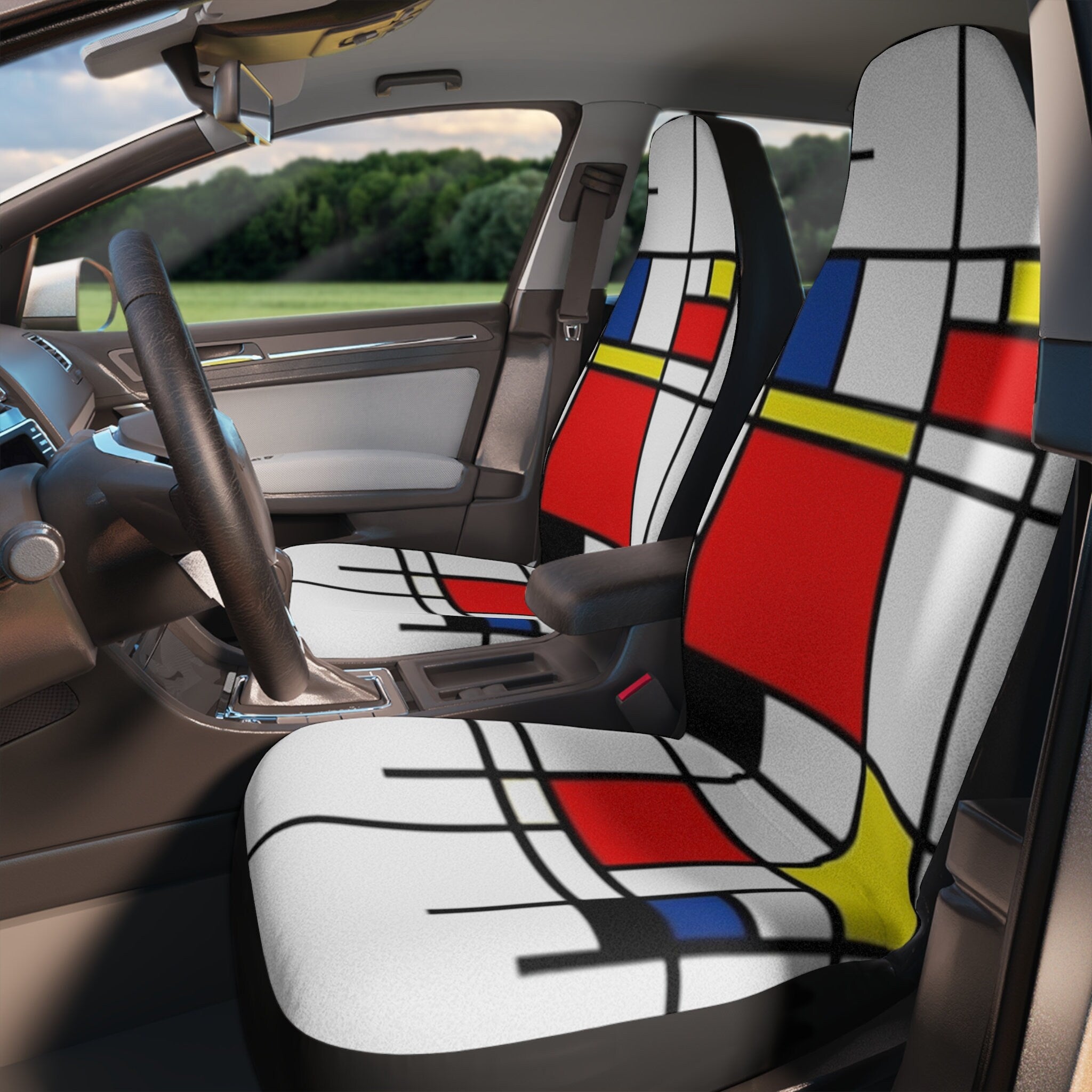 Fabled Fashion Peit Mondrian inspired pattern effect AOP print Car Seat Covers