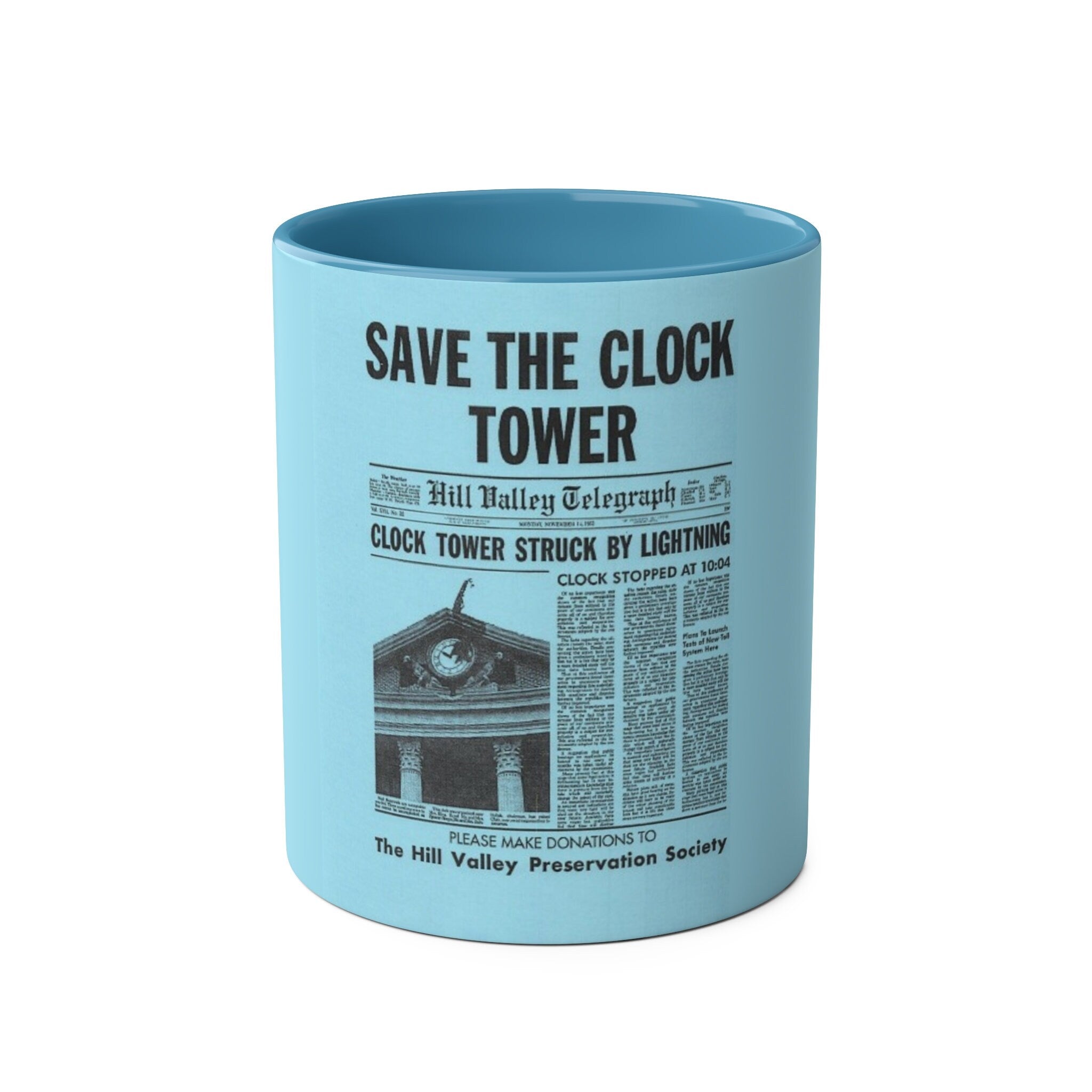 Save the clock tower Back to the Future fanart inspired Two-Tone Coffee Mug, 11oz