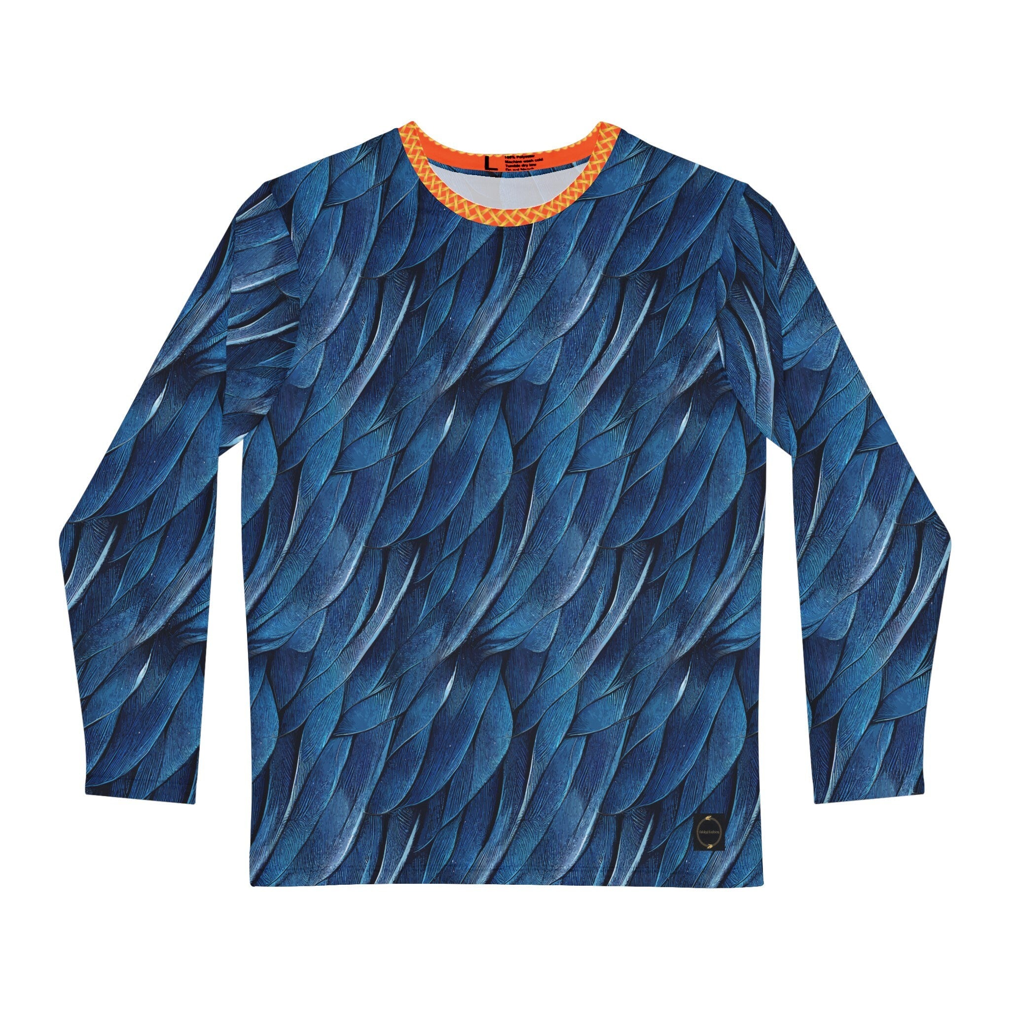 Fabled Fashion Men's Blue Feather Print Celtic chain AOP Shirt Blue/Orange
