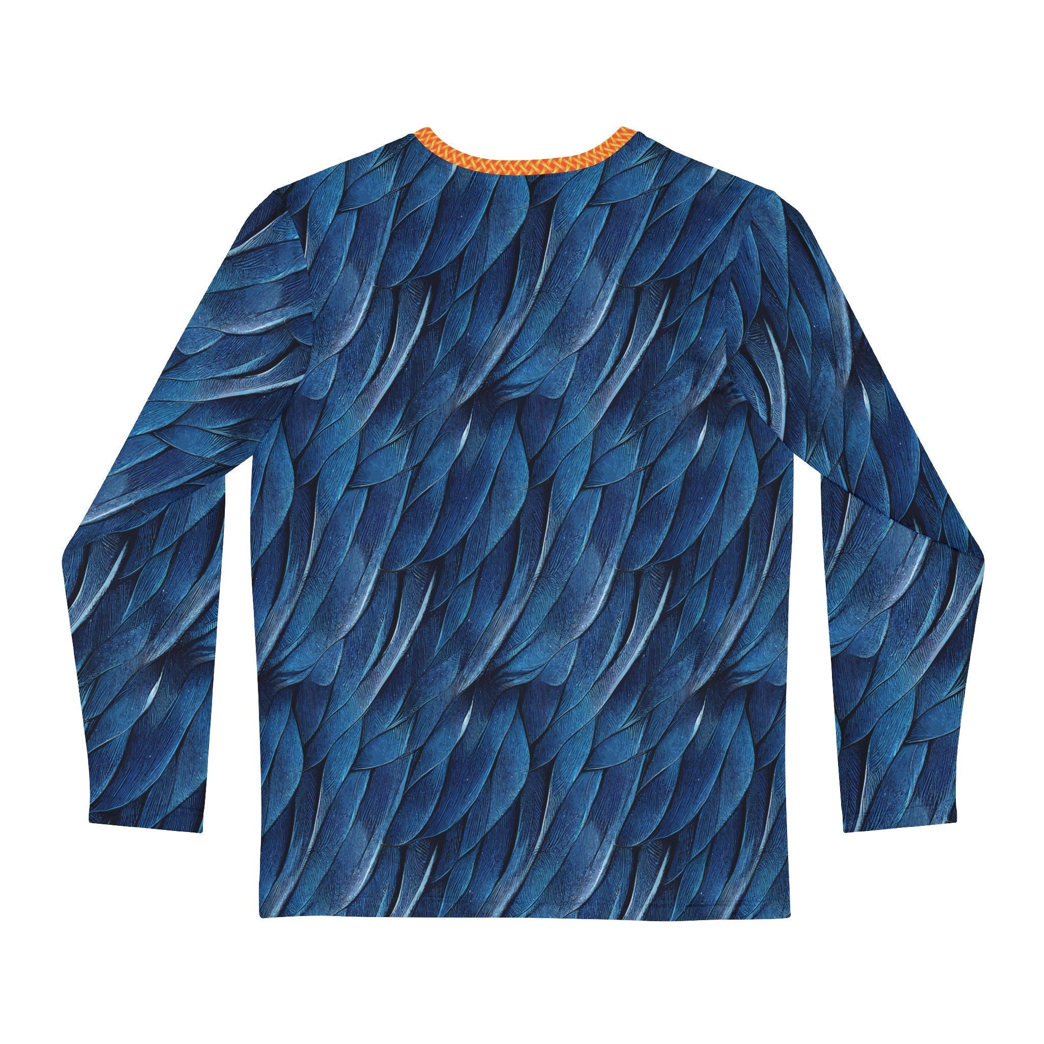 Fabled Fashion Men's Blue Feather Print Celtic chain AOP Shirt Blue/Orange