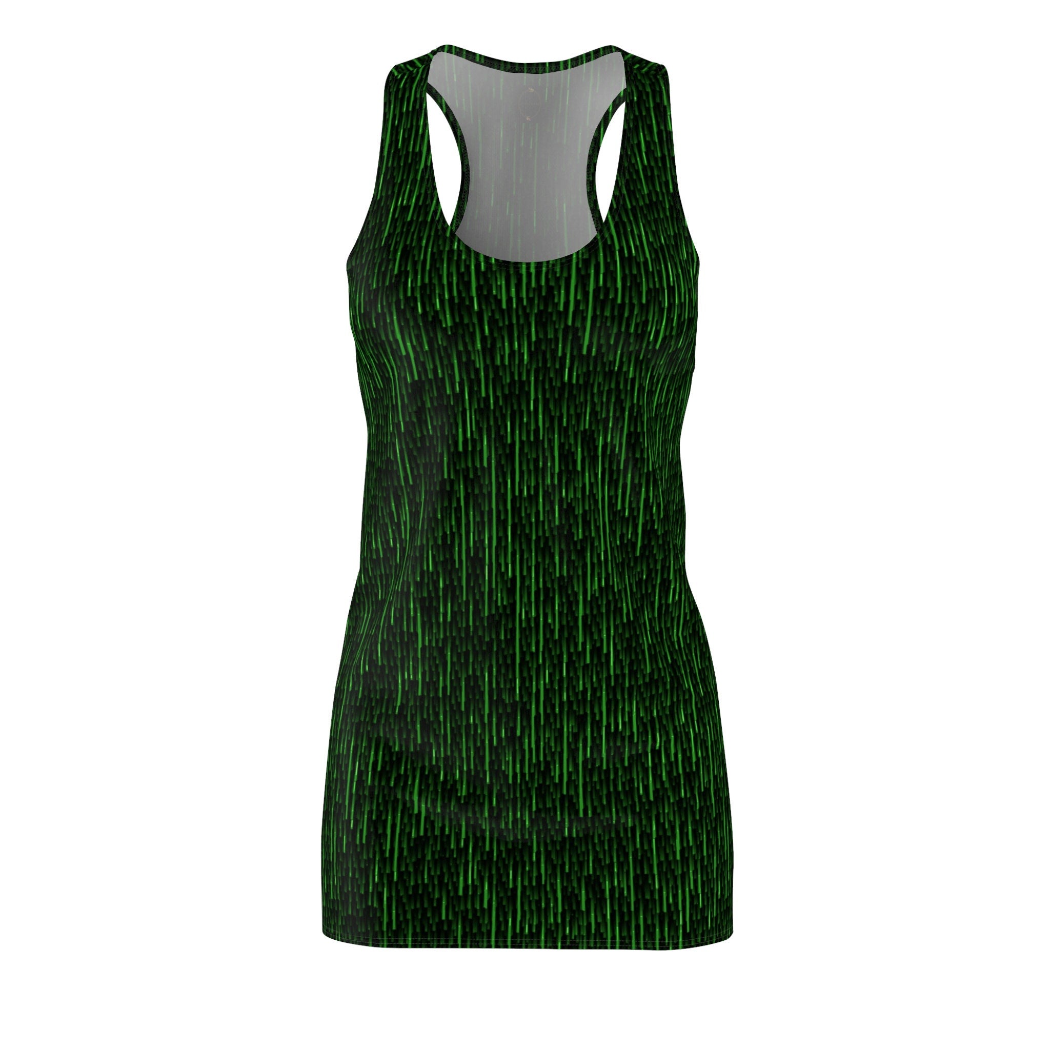 Fabled Fashion Black and green Matrix Code Women's Cut & Sew Racerback Dress (AOP)
